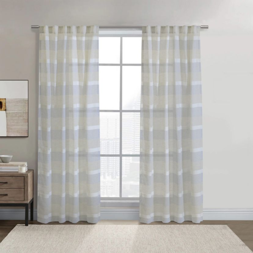 Nathan Light Filtering Dual Header Curtain Panel 52 x 63 in Blue
