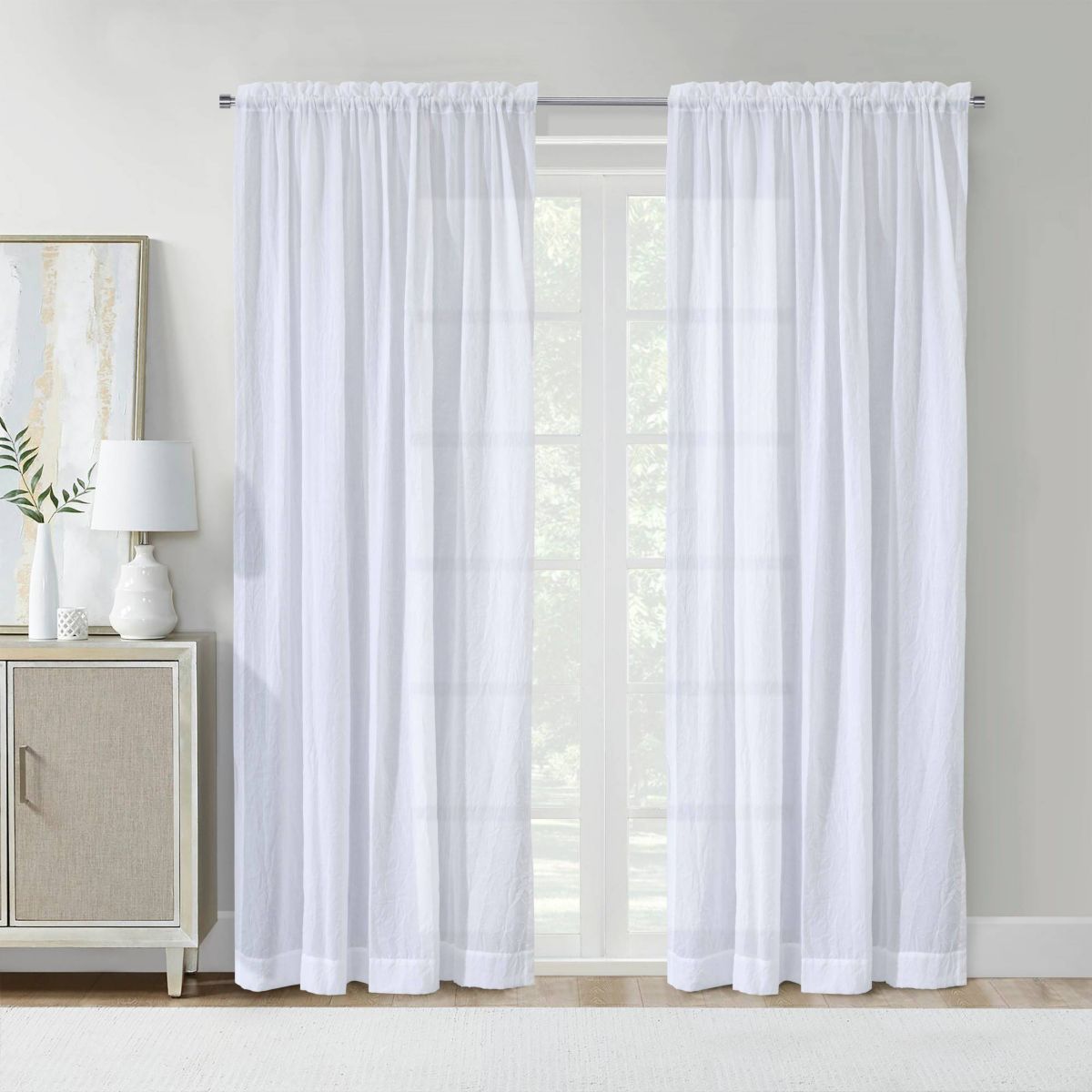 Crushed Sheer Tab Top Curtain Panel 52 x 84 in White