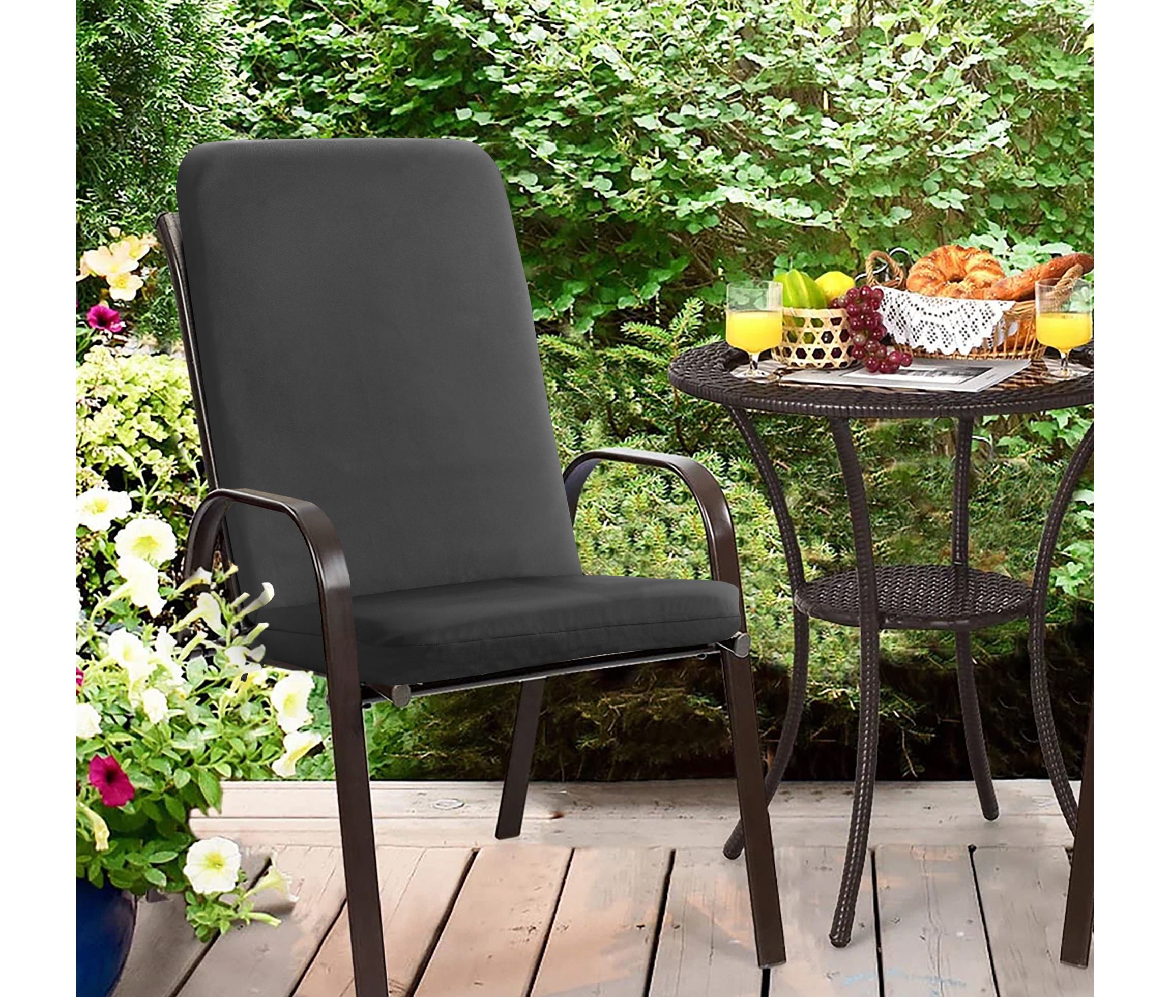 Ebony Outdoor High Back Cushion 20 x 45 in Solid Black