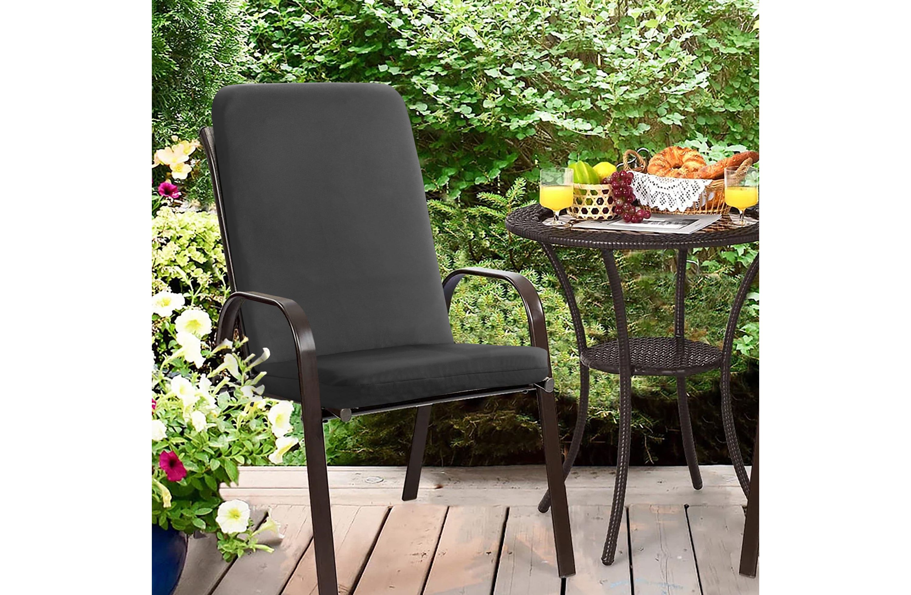 Ebony Outdoor High Back Cushion 20 x 45 in Solid Black