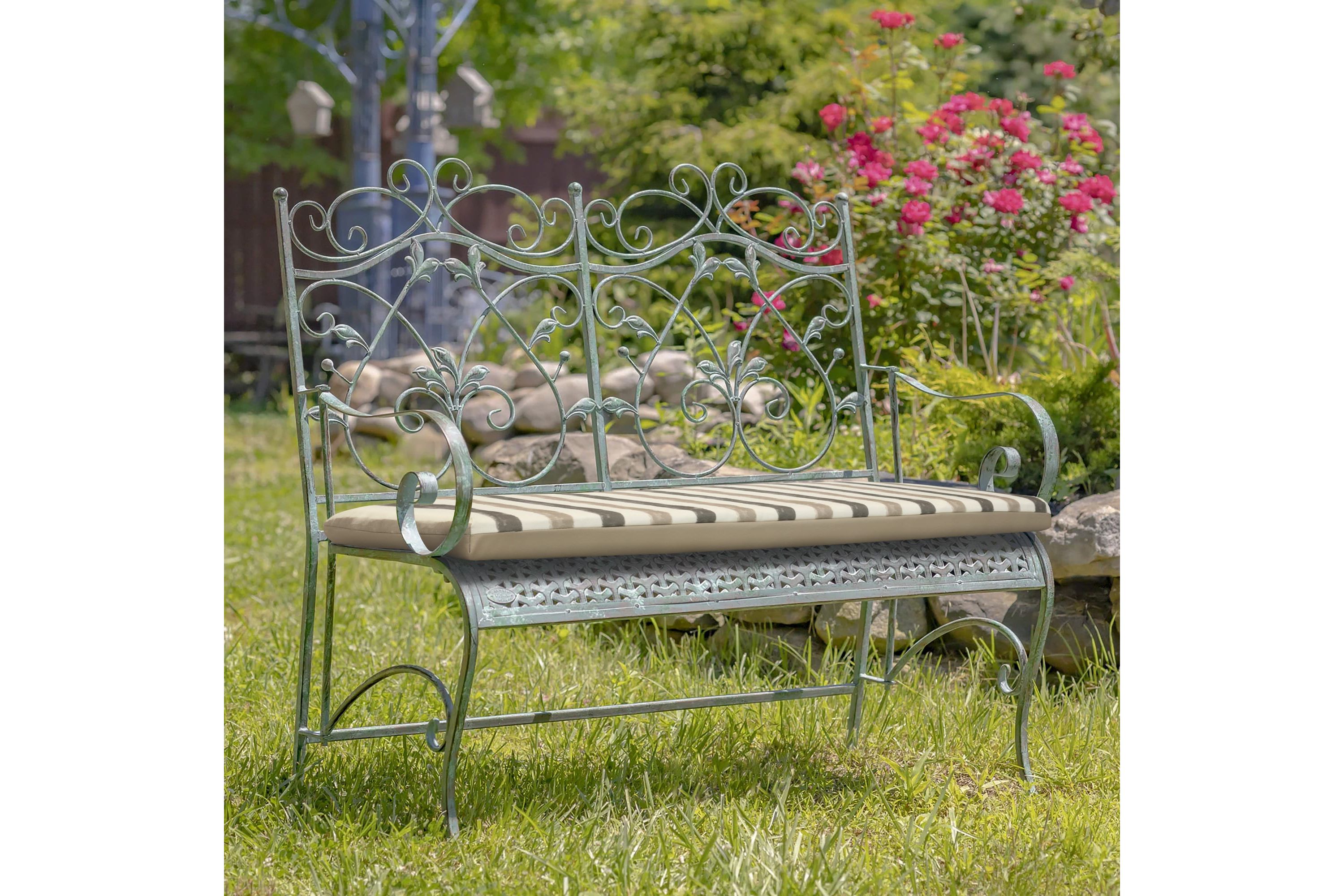 Nature Outdoor Stripe Printed Bench Seat Cushion 60 x 18 in Taupe