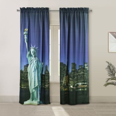 Commonwealth Home Fashions Photo Real Statue Of Liberty Light Filtering Pole Top Curtain Panel Pair each 37 x 84 in Multi
