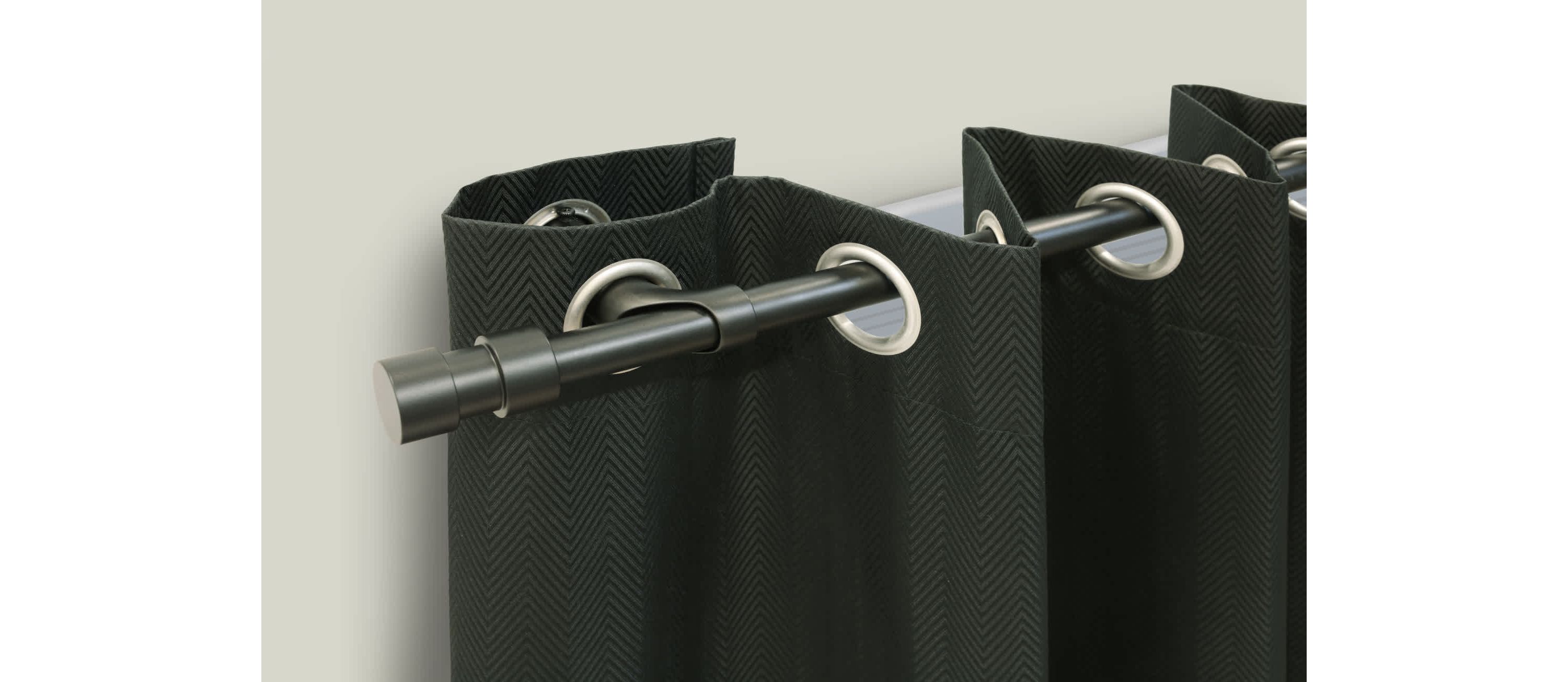 Blackout Curtain Rod Double Cap Finial Extendable 36 To 72 in Black