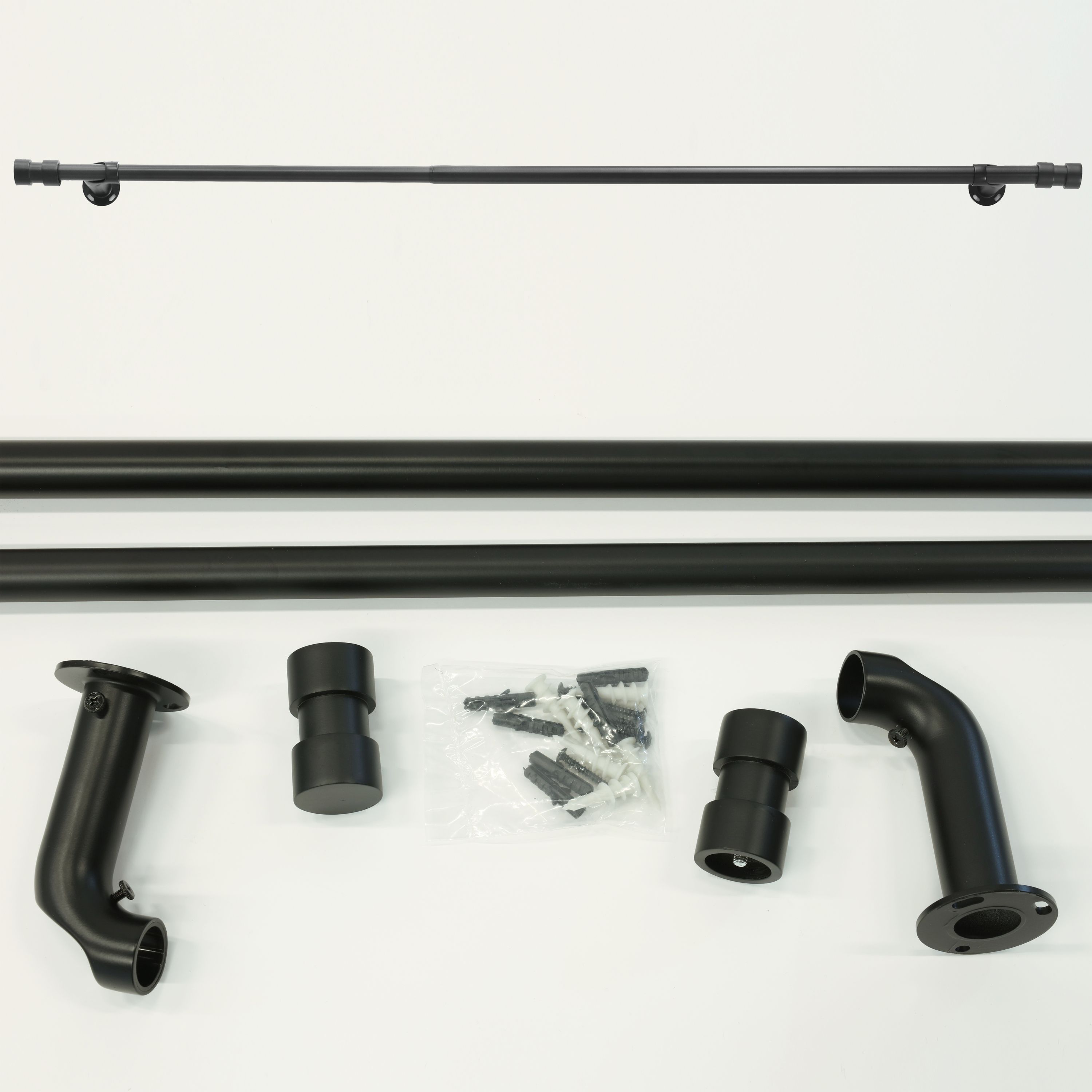 Blackout Curtain Rod Double Cap Finial Extendable 36 To 72 in Black