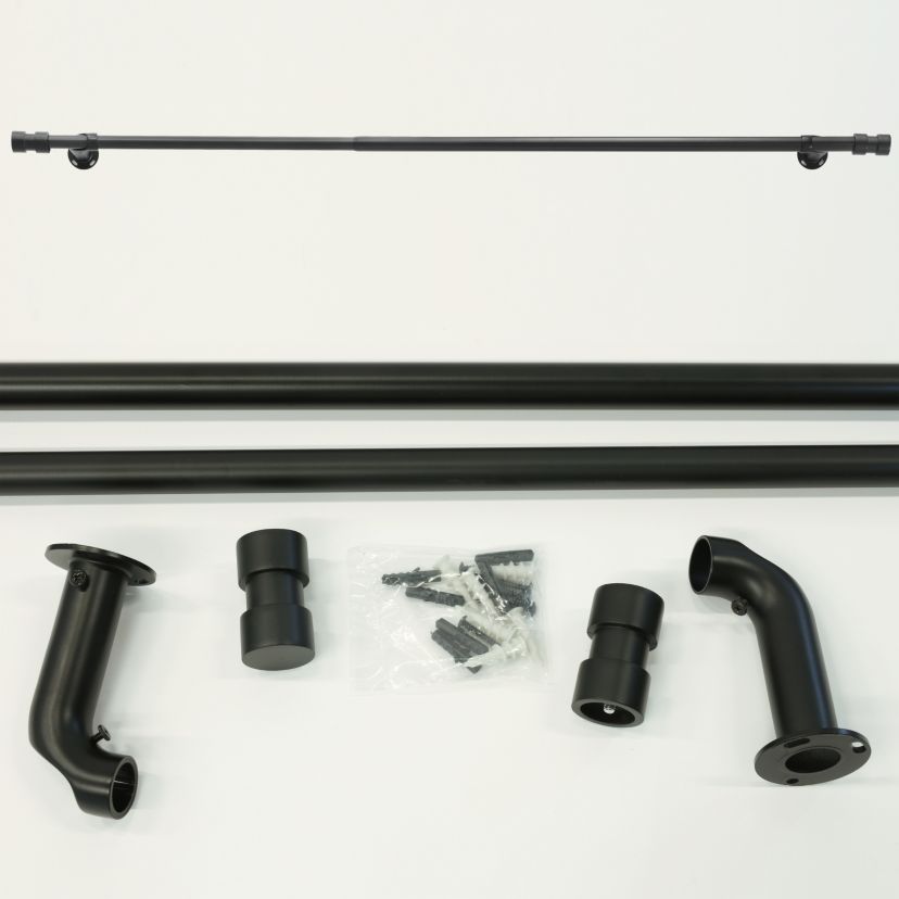 Blackout Curtain Rod Double Cap Finial Extendable 36 To 72 in Black