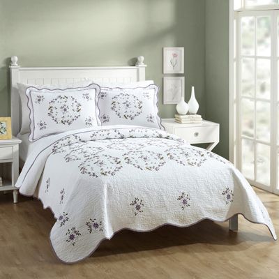 Modern Heirloom Gwen Floral Embroidered Quilt Set, White, Twin
