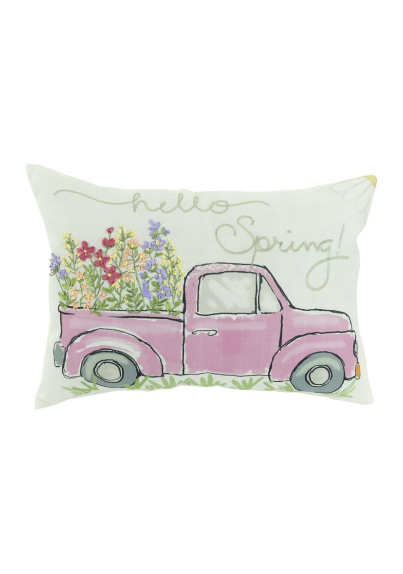 Hello Spring Truck Throw Pillow