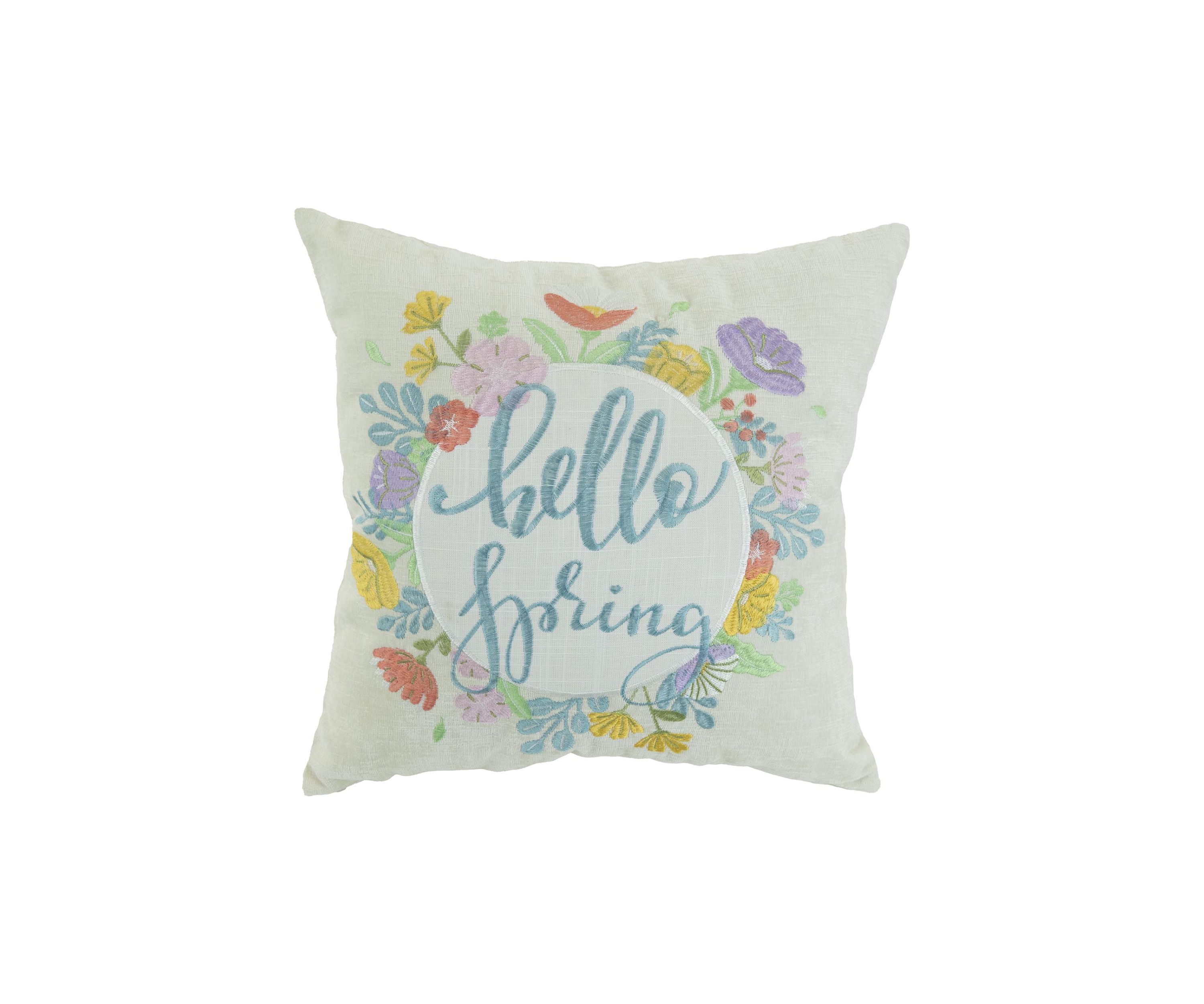 Hello Spring Wreath Throw Pillow