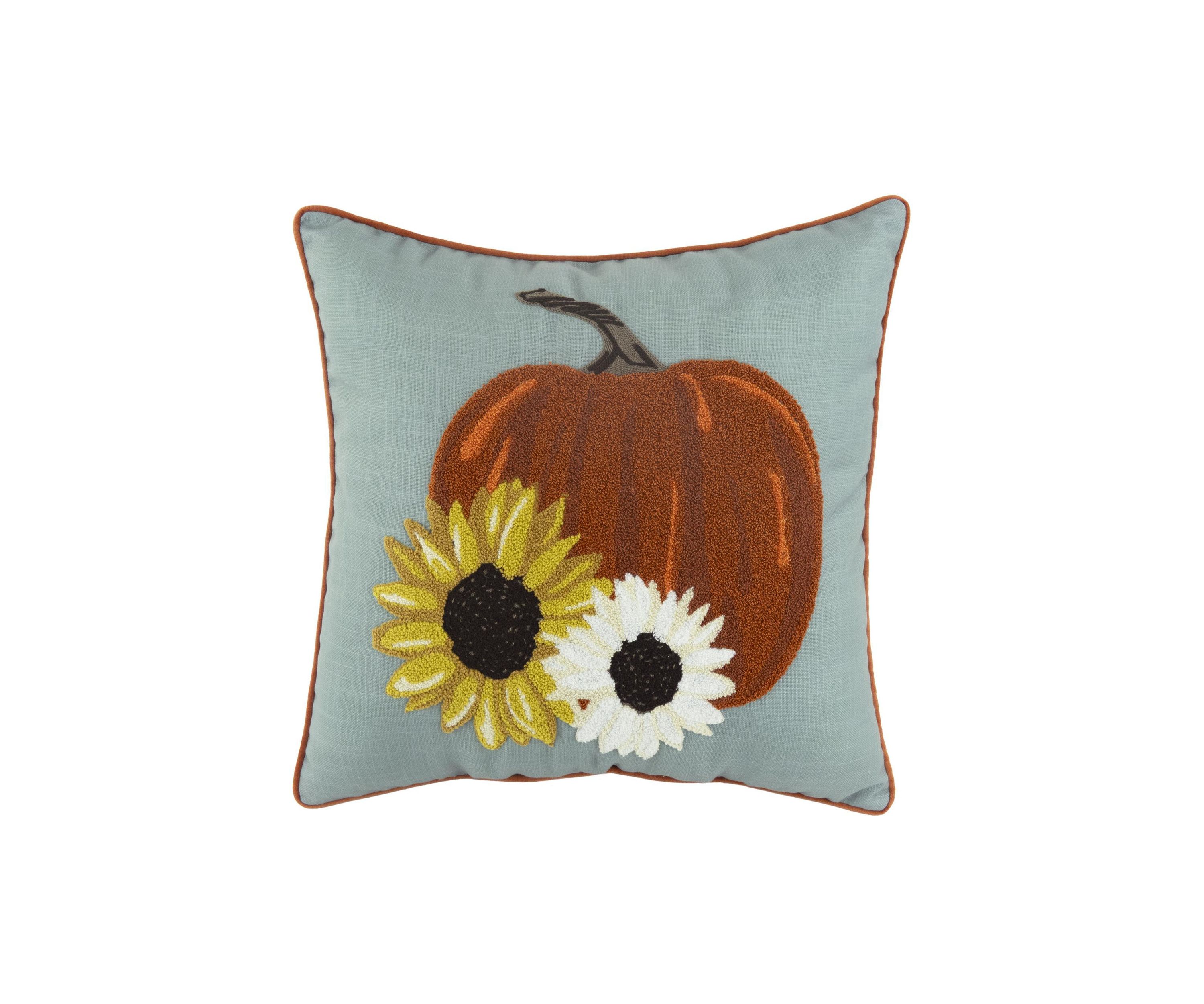 Blue Pumpkin Sunflower Throw Pillow