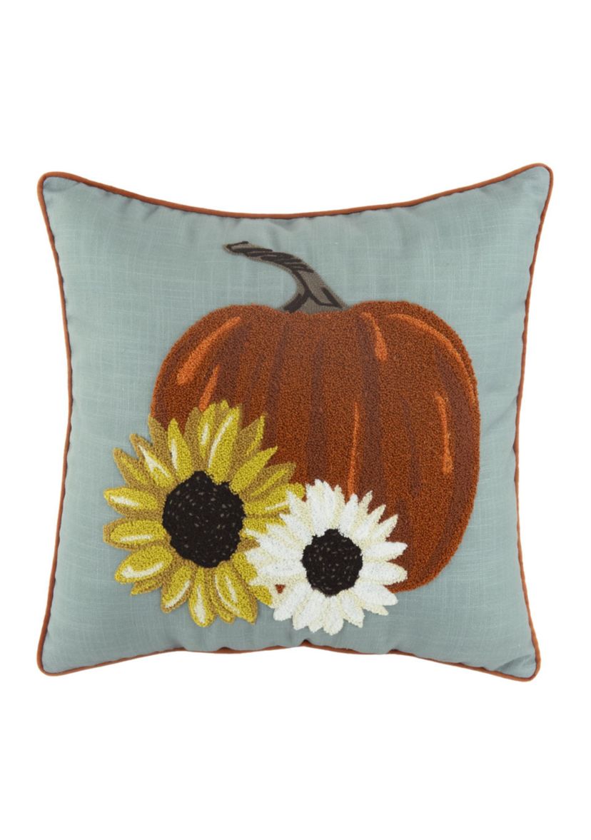 Blue Pumpkin Sunflower Throw Pillow