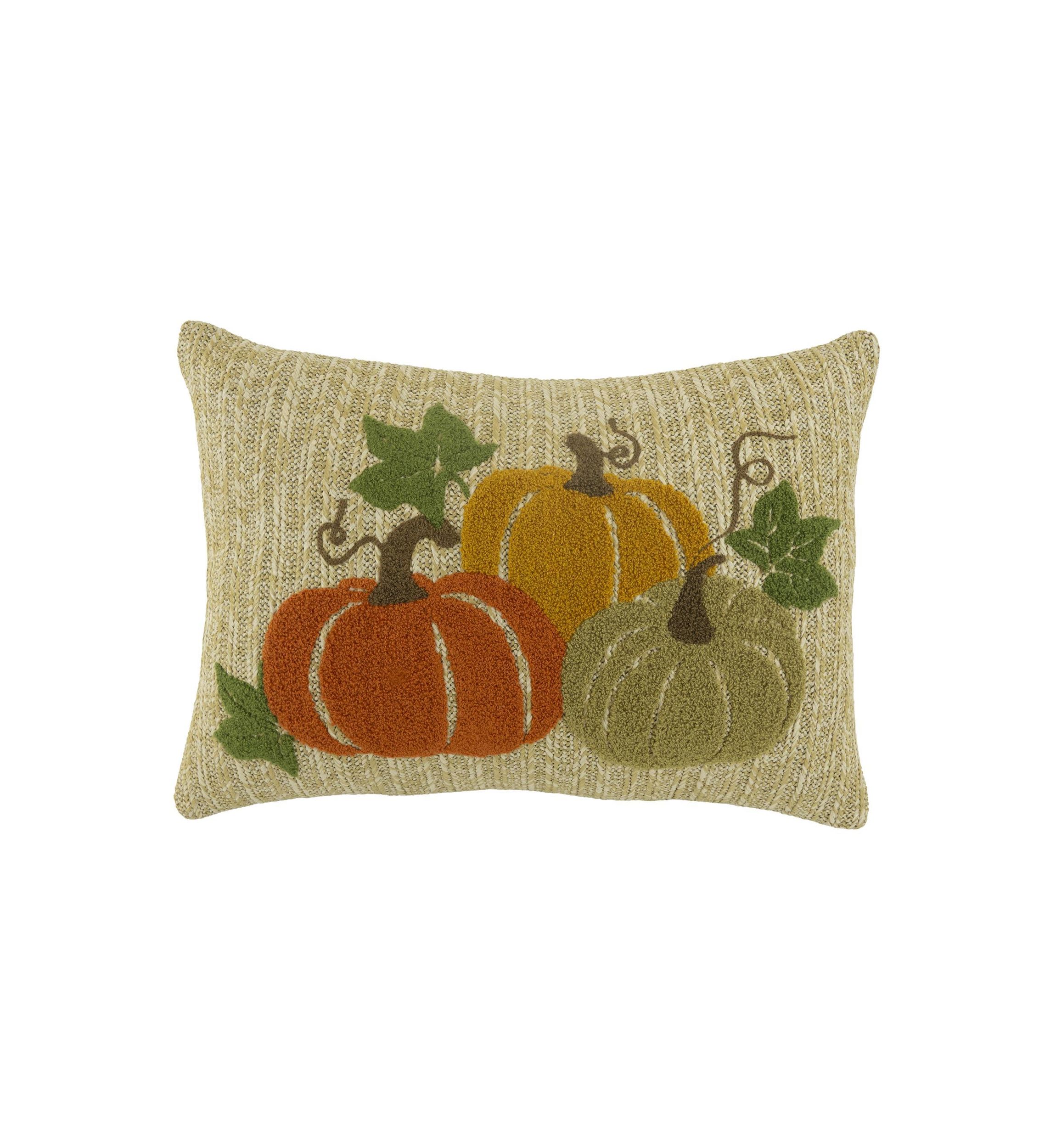 Embroidered Pumpkins Jute Throw Pillow