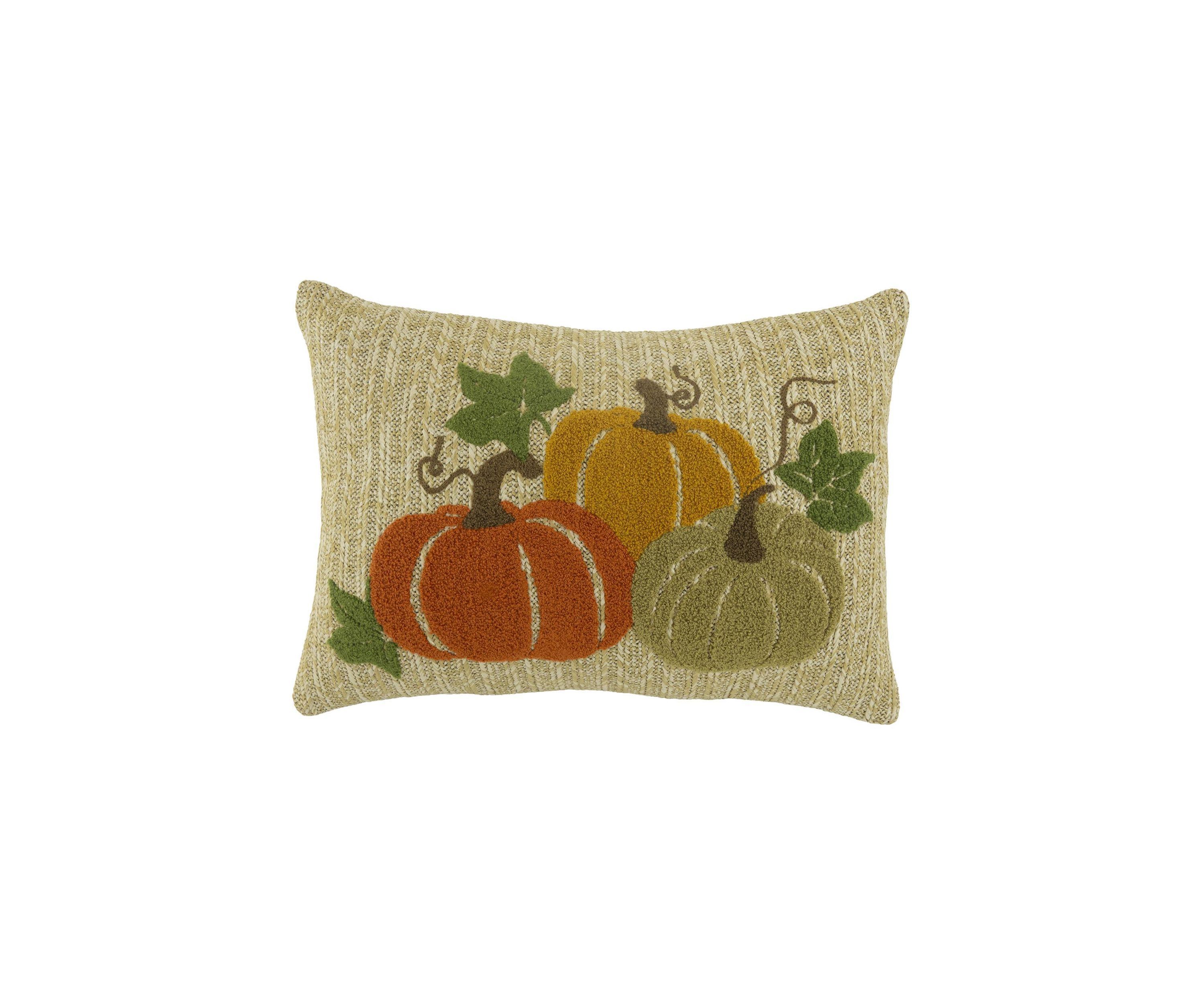 Embroidered Pumpkins Jute Throw Pillow