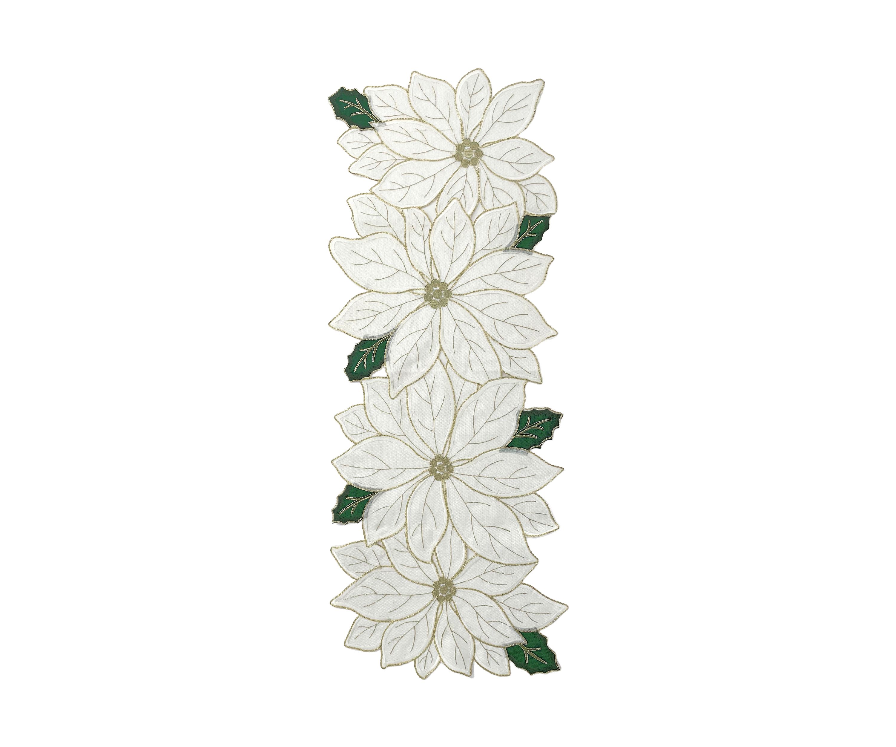 White Poinsettia Holiday Centerpiece Runner
