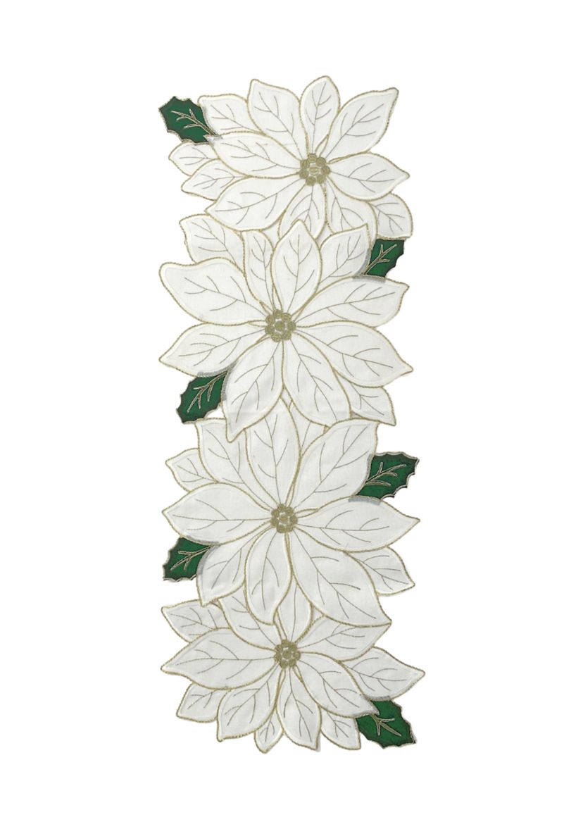 White Poinsettia Holiday Centerpiece Runner