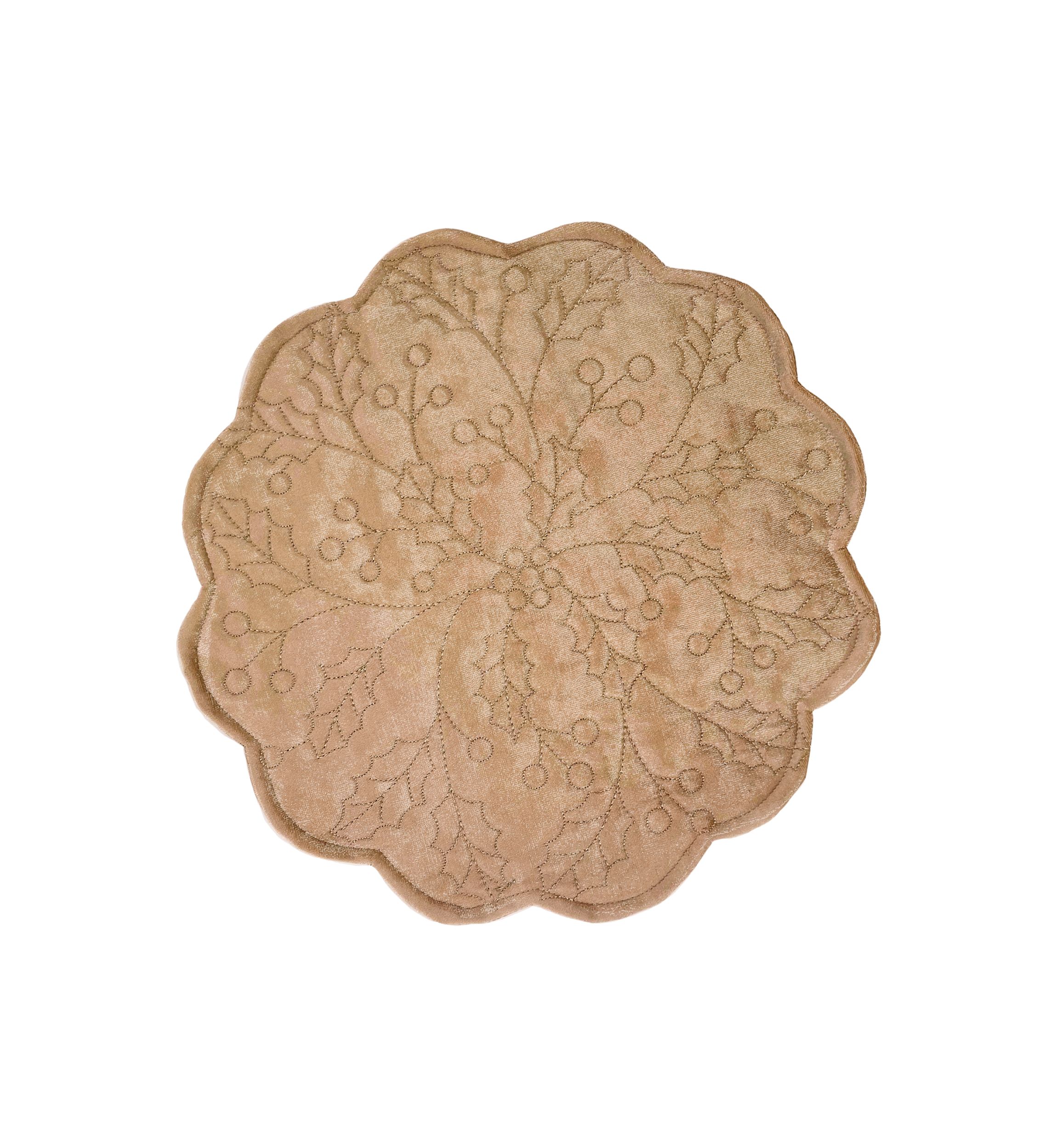 Gold Holly Quilted Scalloped Placemat