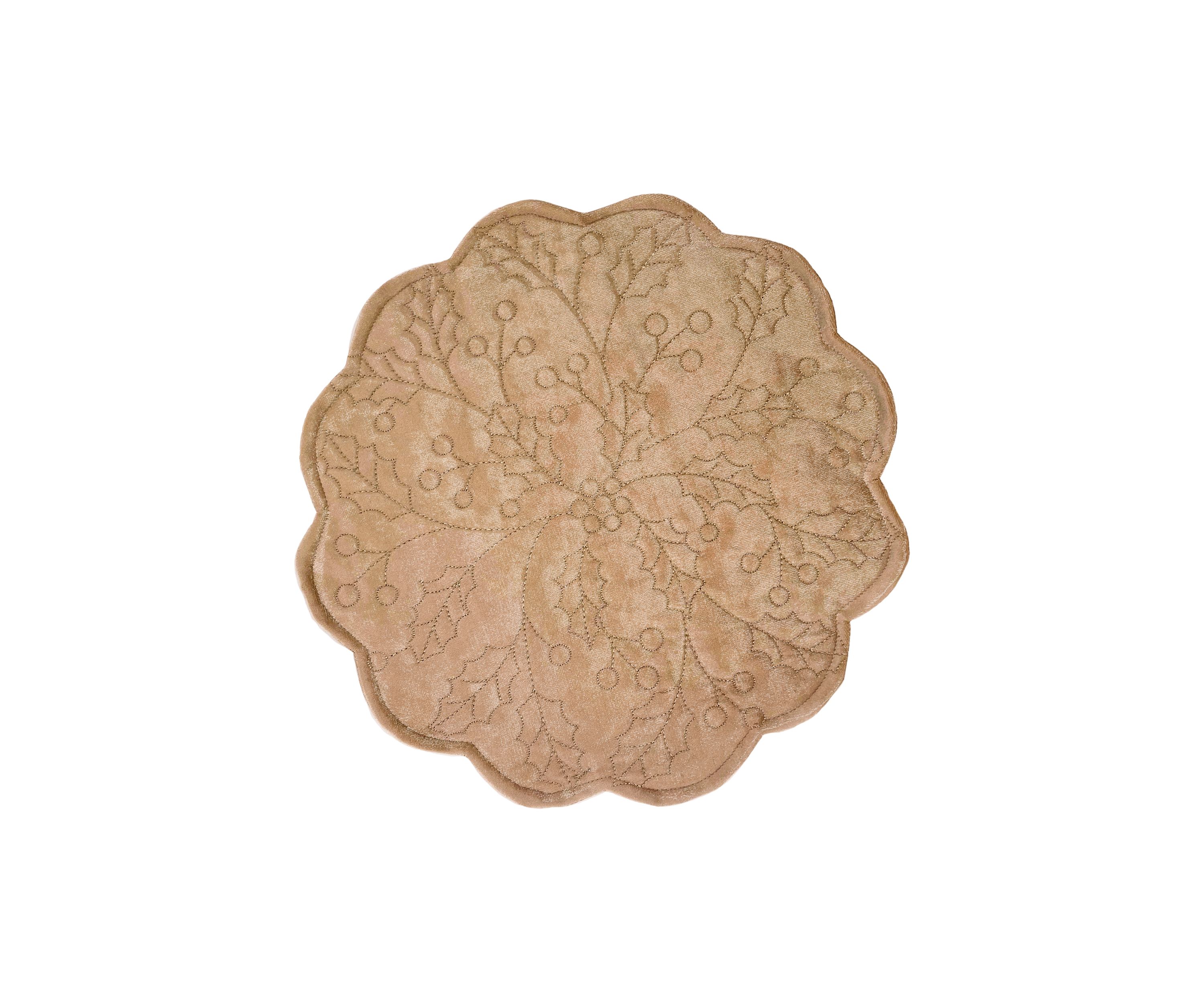 Gold Holly Quilted Scalloped Placemat
