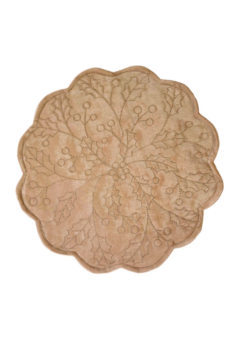 Gold Holly Quilted Scalloped Placemat