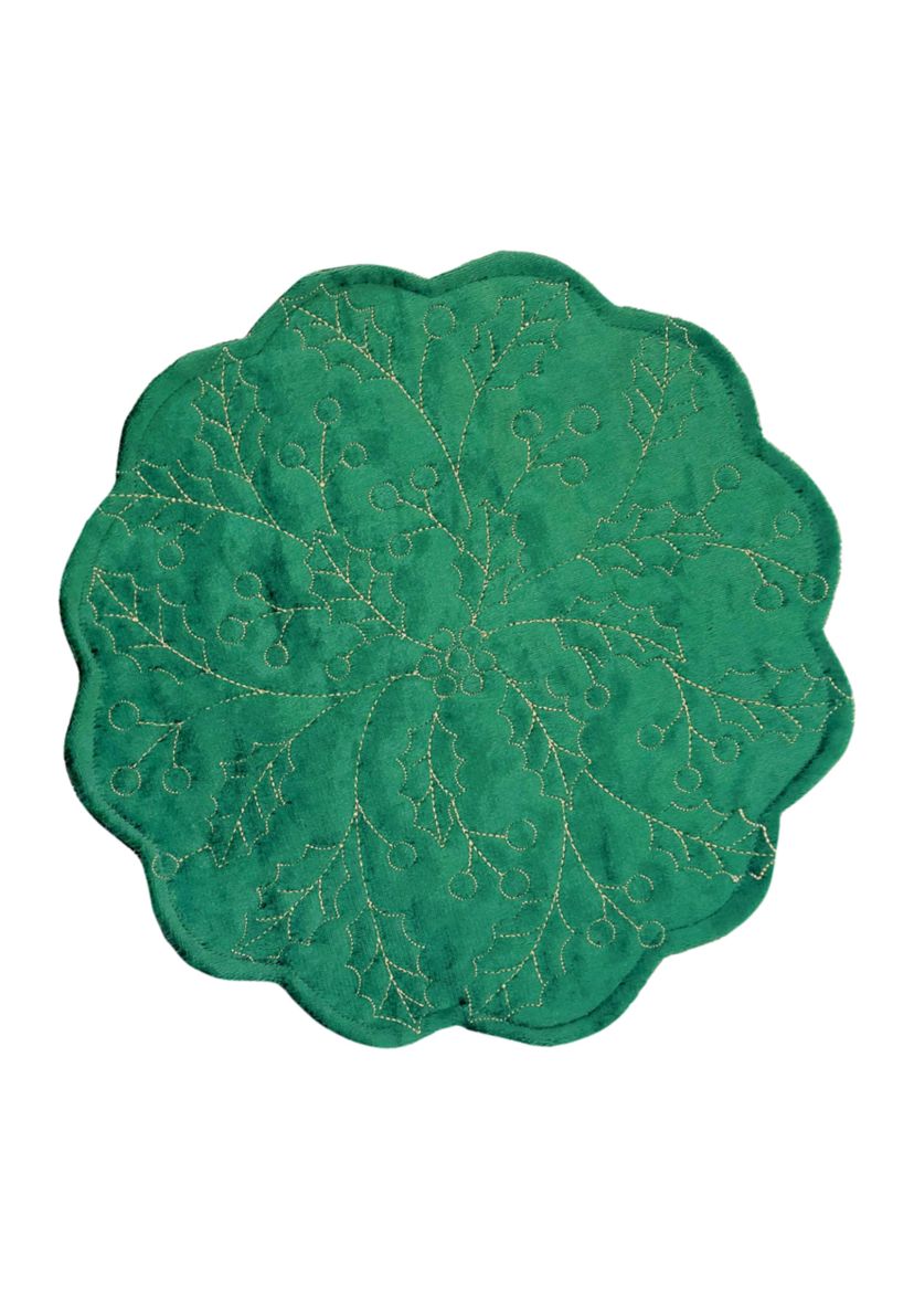 Green Holly Quilted Scalloped Placemat