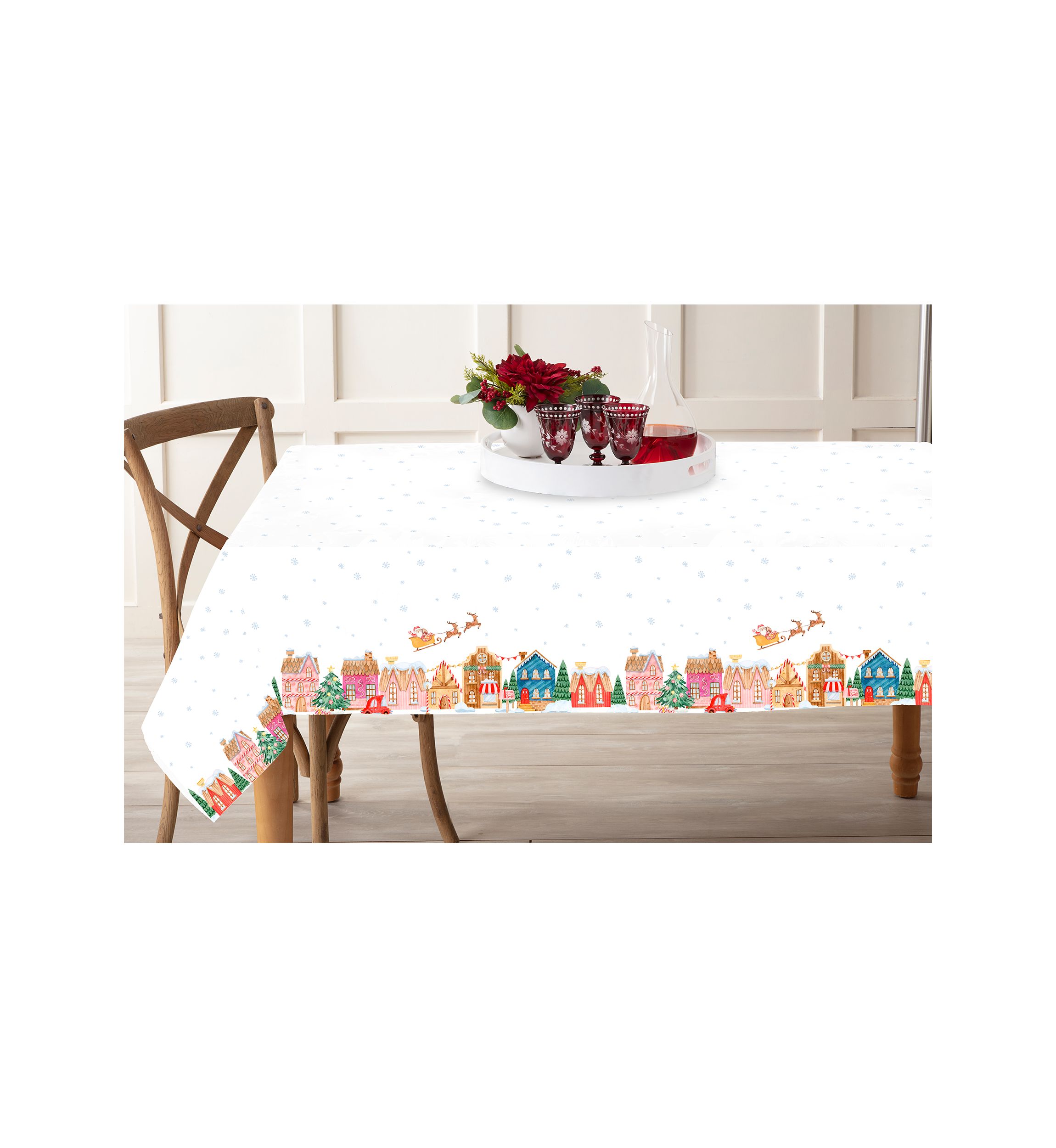 Christmas Village Border Tablecloth