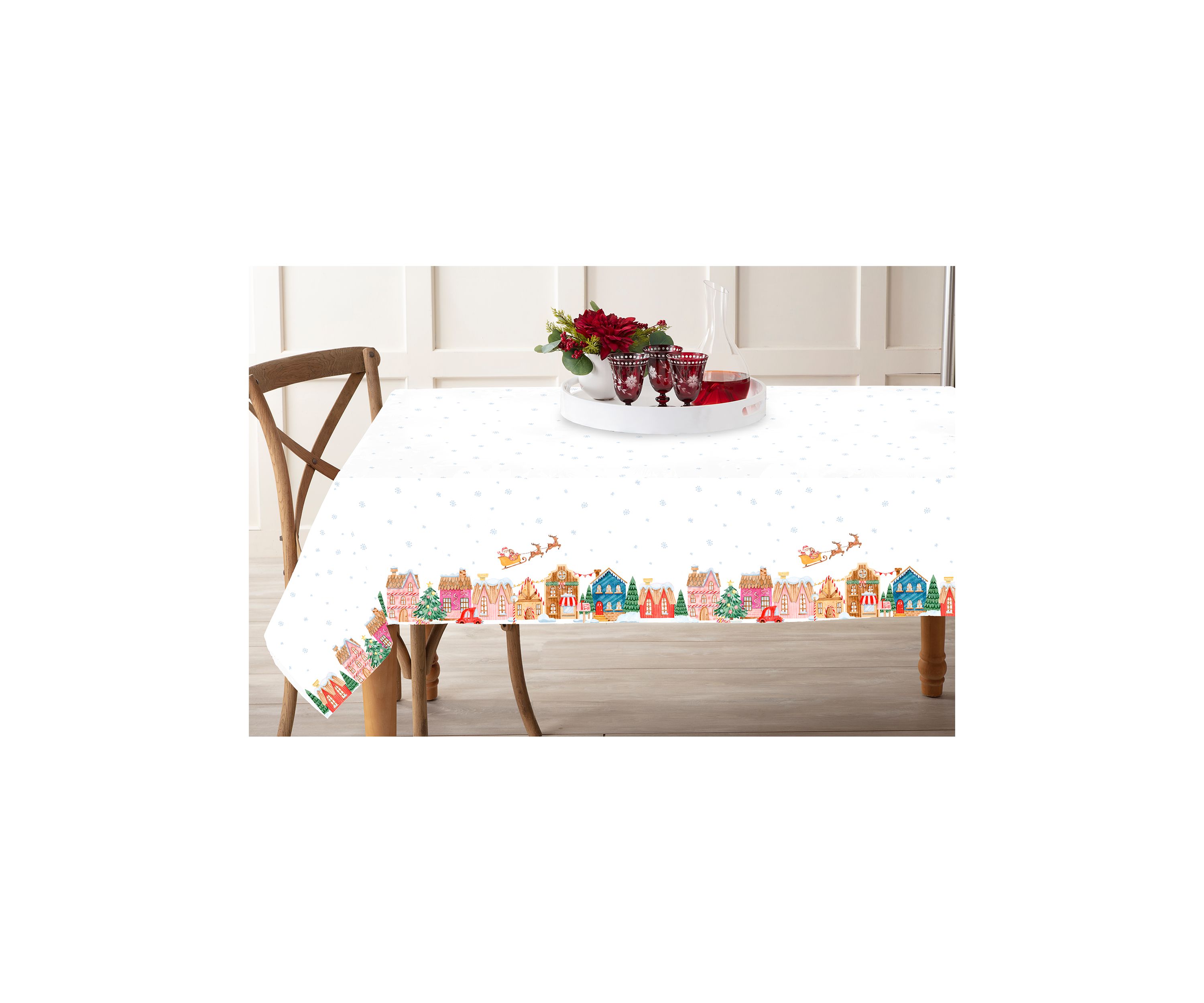 Christmas Village Border Tablecloth