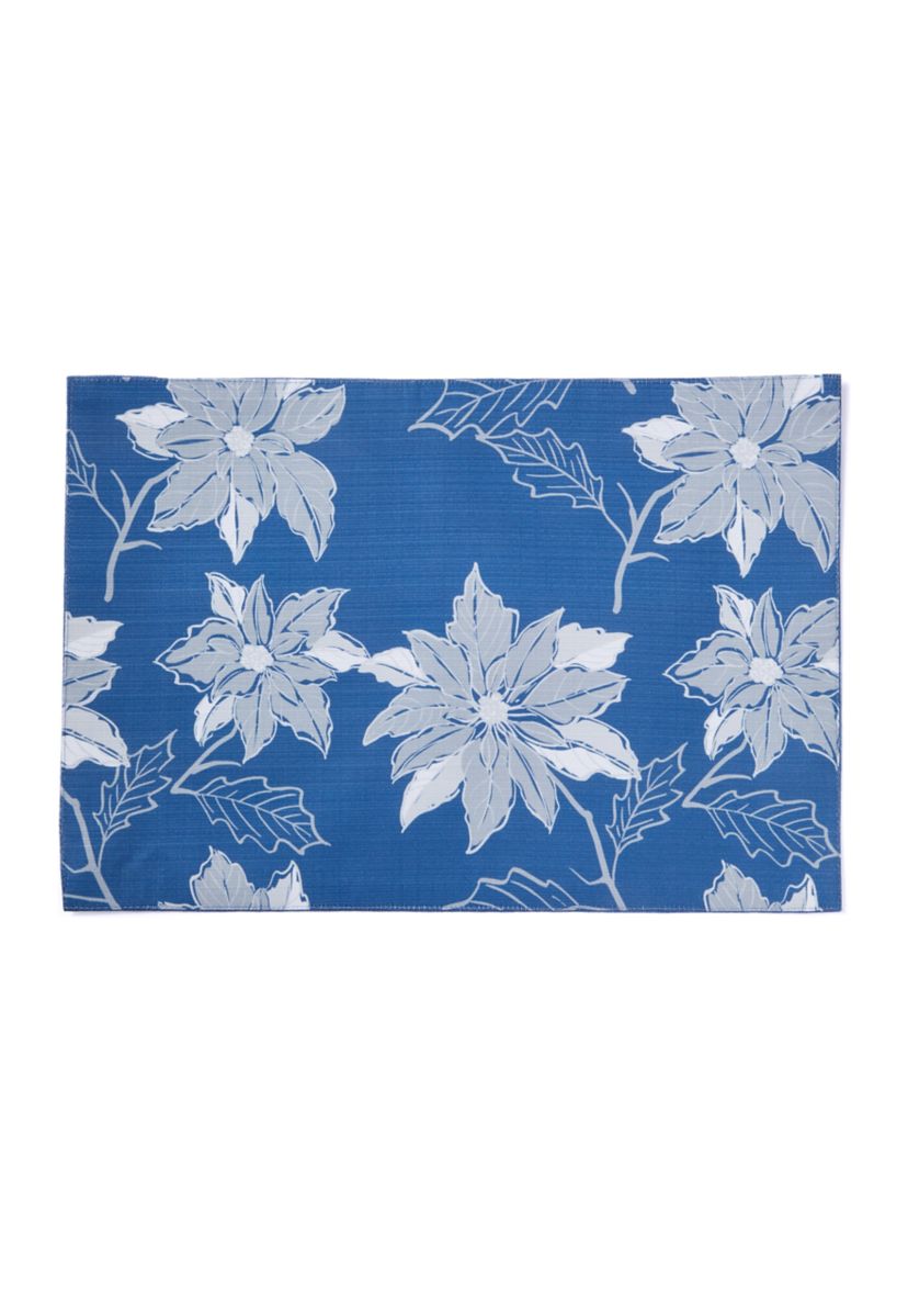 Poinsettia Silhouette Blue Placemat