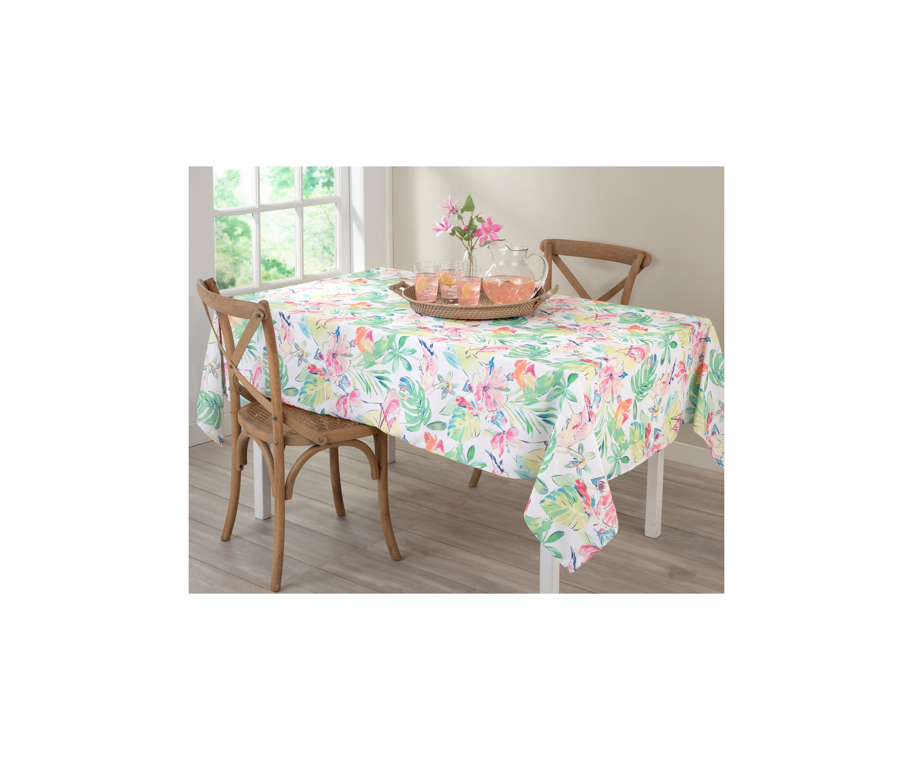 Flamingo Leaves Oblong Outdoor Tablecloth, 60" x 84" 