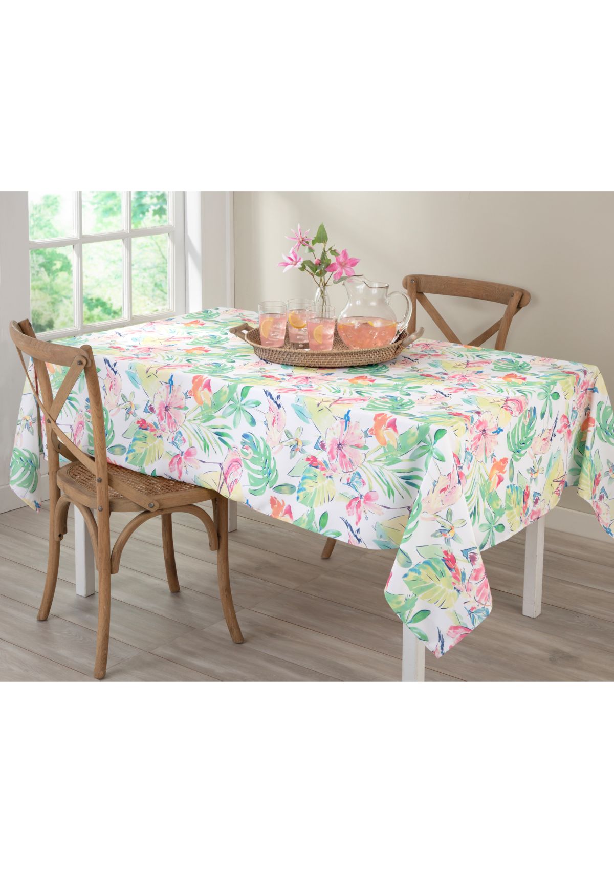 Flamingo Leaves Round Outdoor Tablecloth, 70"