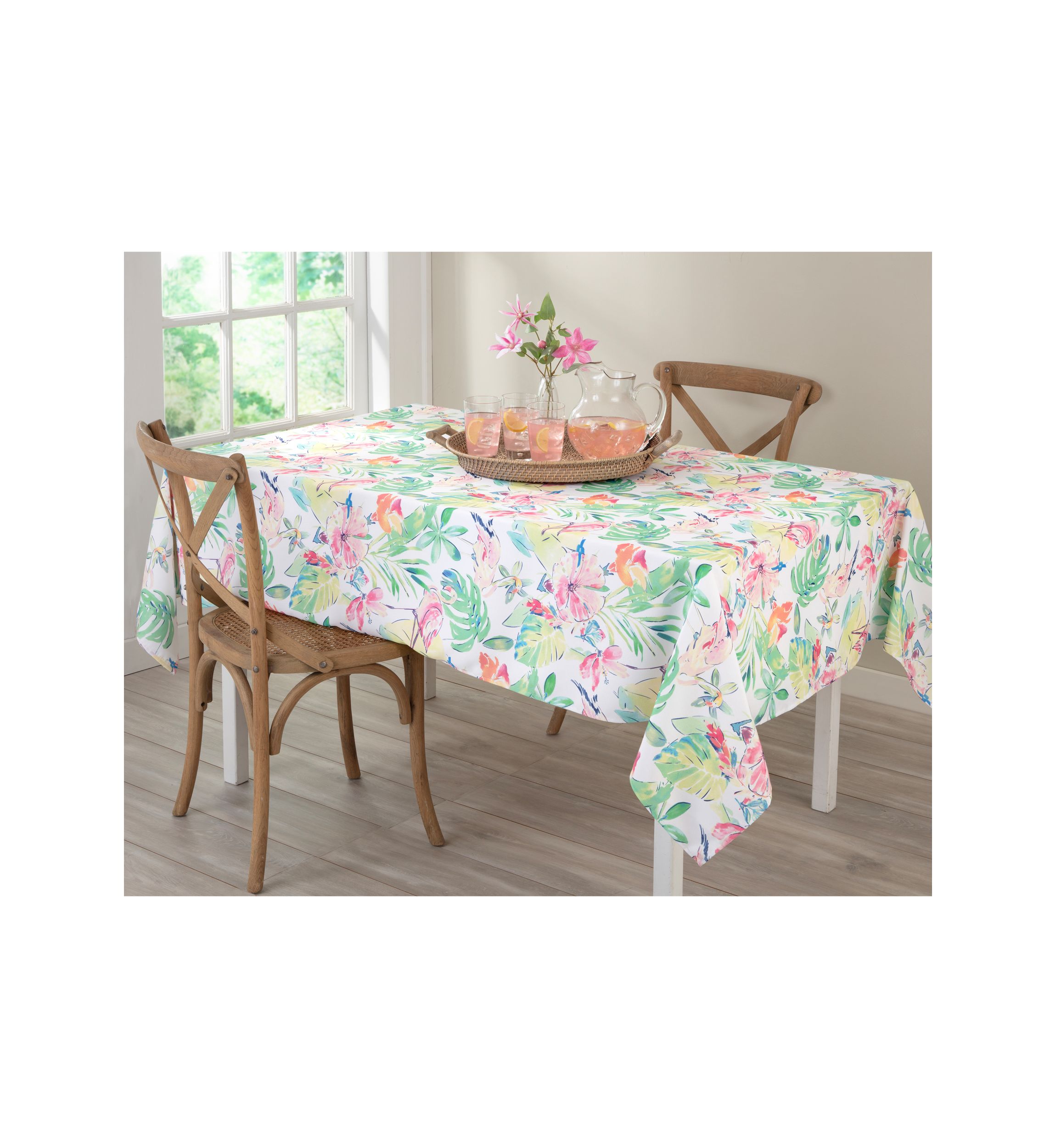 Flamingo Leaves Round Outdoor Tablecloth, 70"