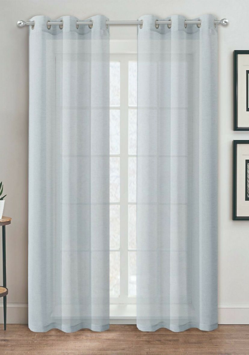 Hannah Semi-Sheer Striped Weave Linen Look Light Filtering Window Panel Pair