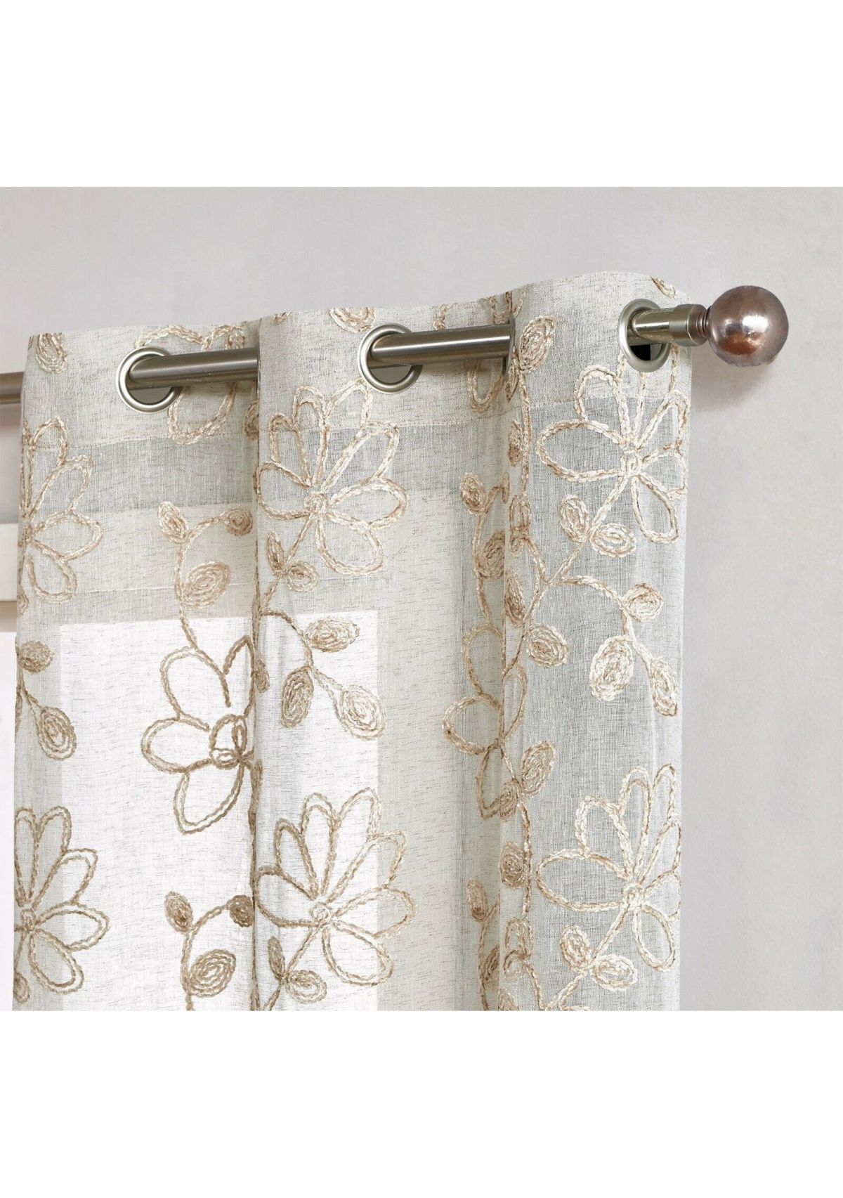 Rita Chenille Floral Embroidererd Linen Look Light Filtering Window Panel Pair