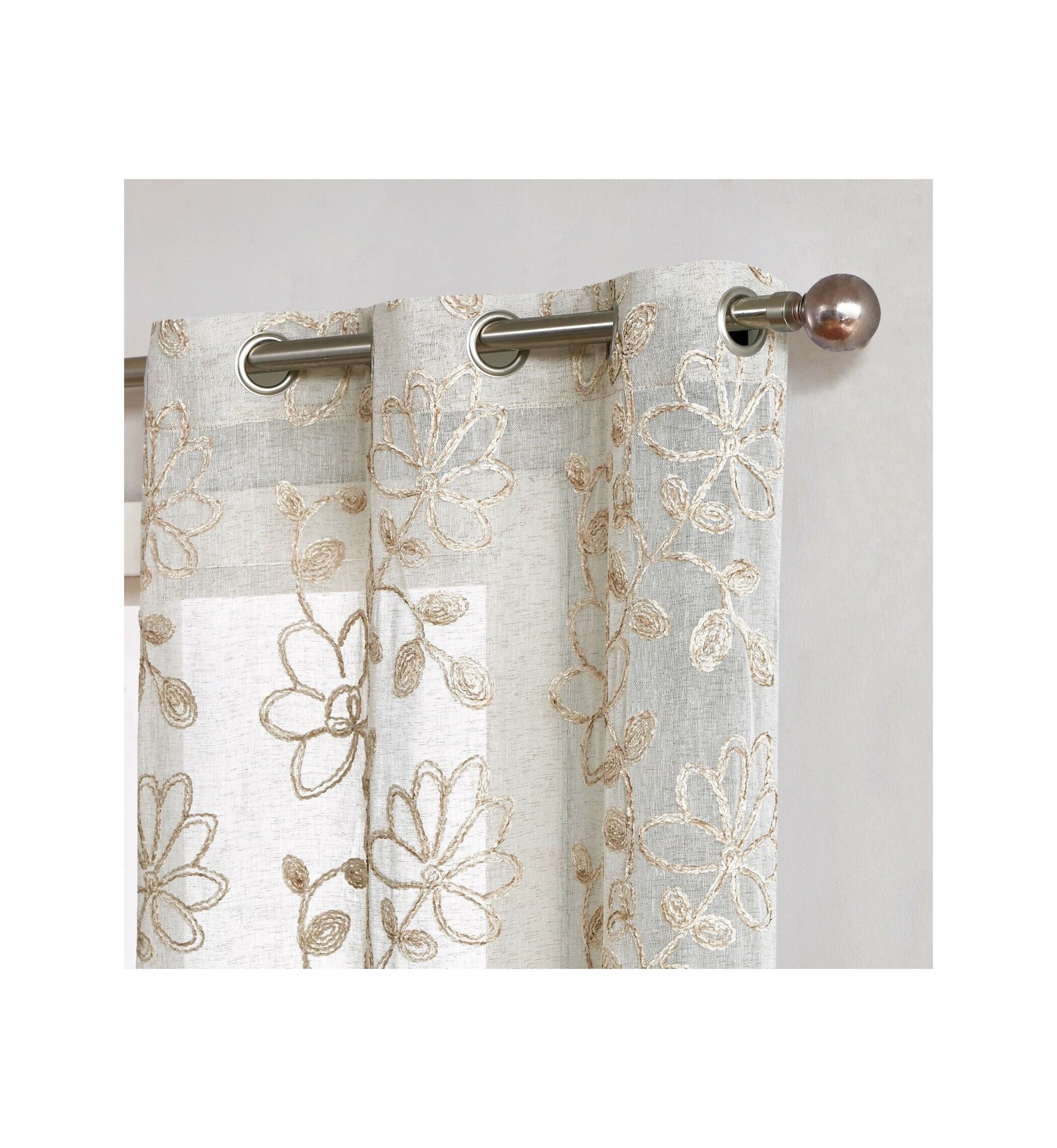 Rita Chenille Floral Embroidererd Linen Look Light Filtering Window Panel Pair