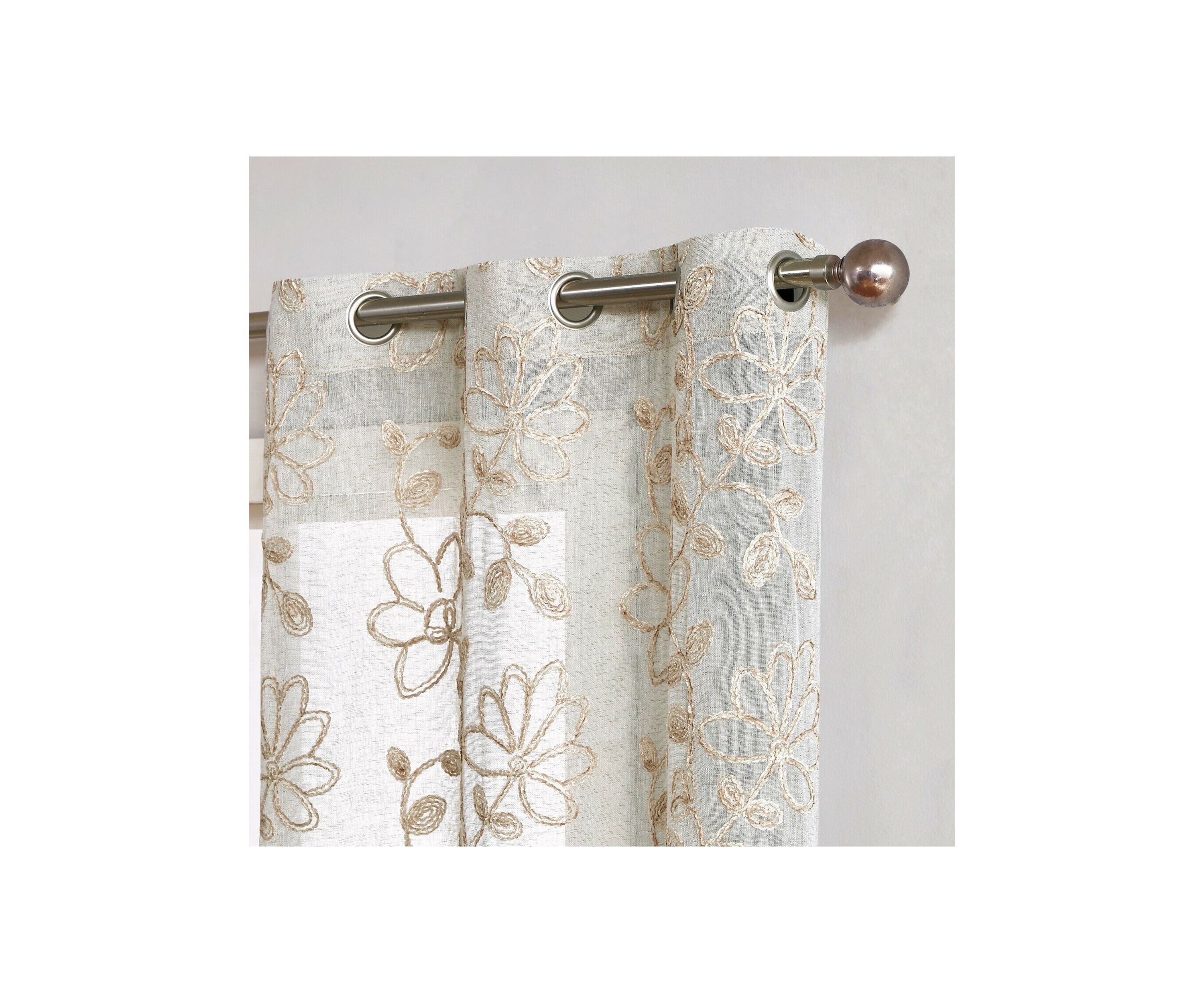 Rita Chenille Floral Embroidererd Linen Look Light Filtering Window Panel Pair