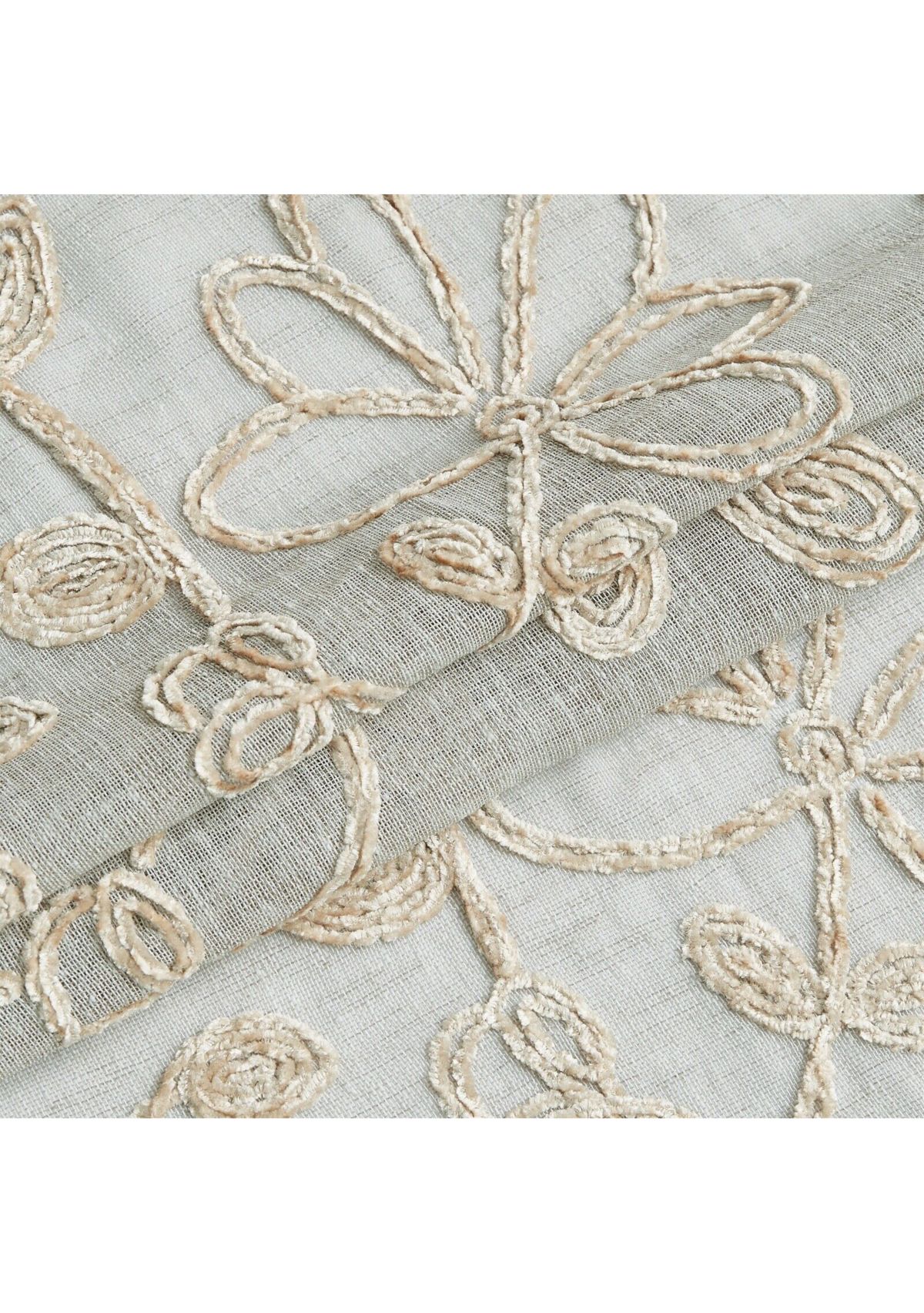 Rita Chenille Floral Embroidererd Linen Look Light Filtering Window Panel Pair