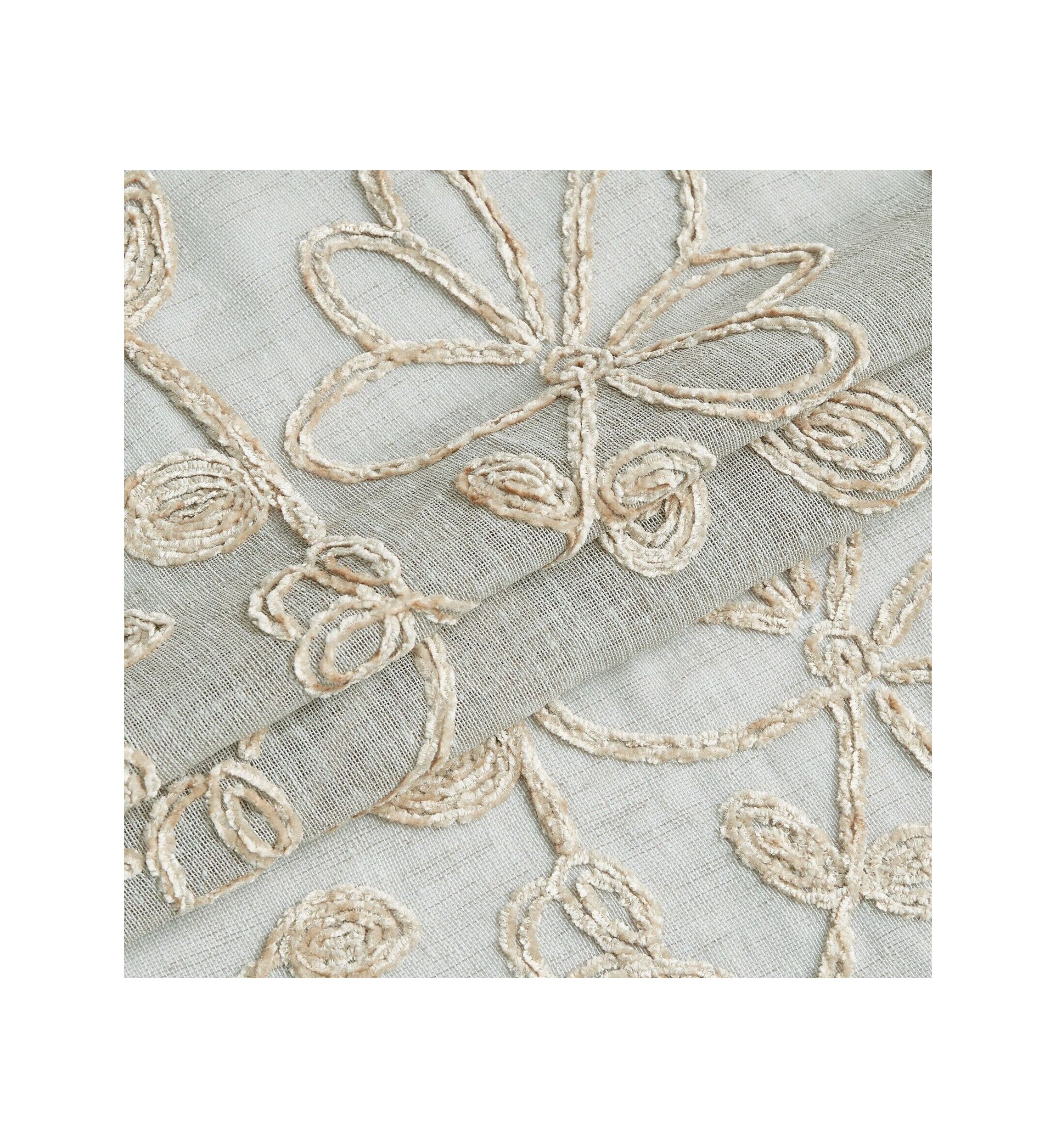 Rita Chenille Floral Embroidererd Linen Look Light Filtering Window Panel Pair