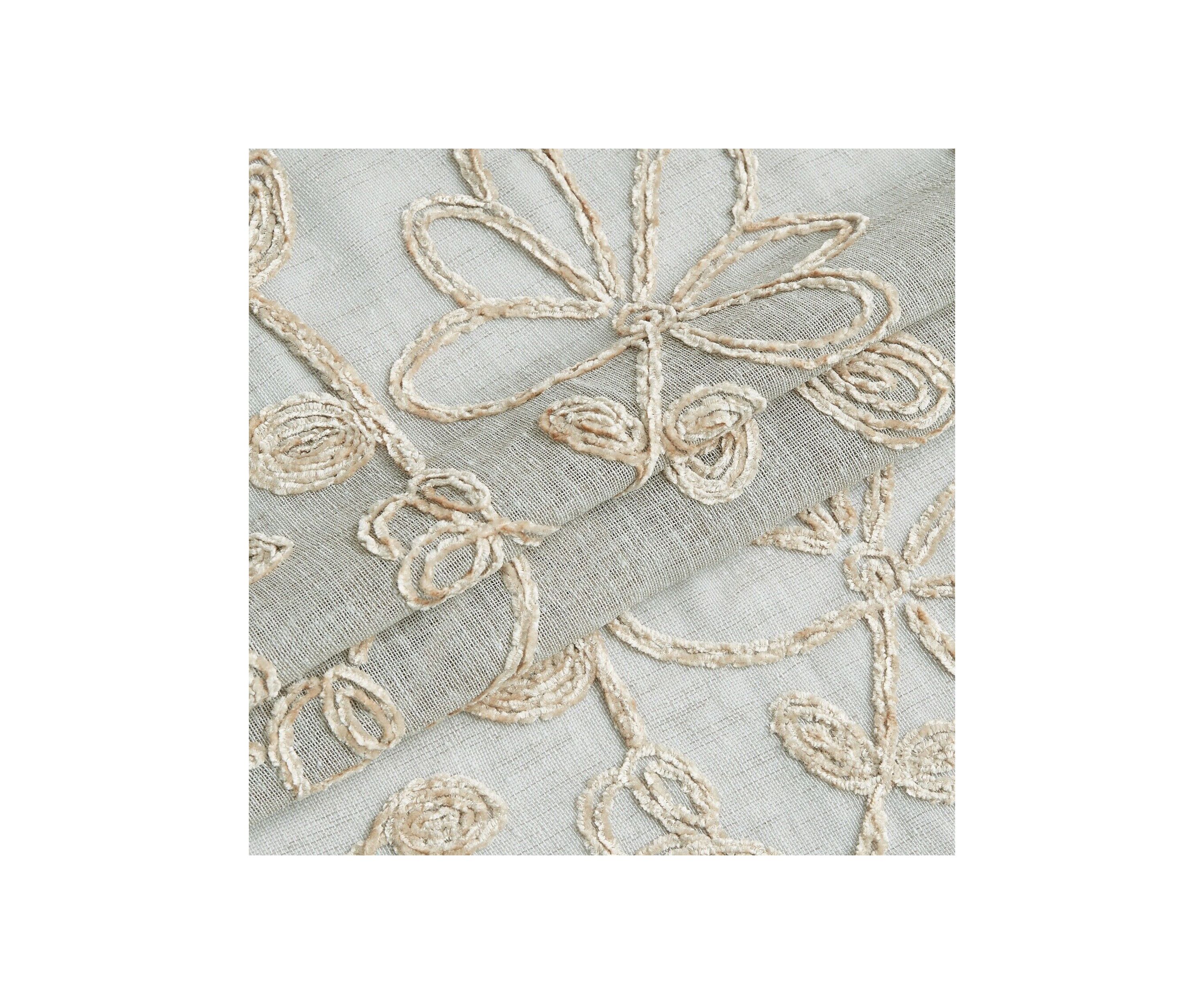 Rita Chenille Floral Embroidererd Linen Look Light Filtering Window Panel Pair