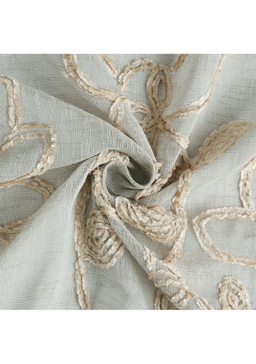 Rita Chenille Floral Embroidererd Linen Look Light Filtering Window Panel Pair
