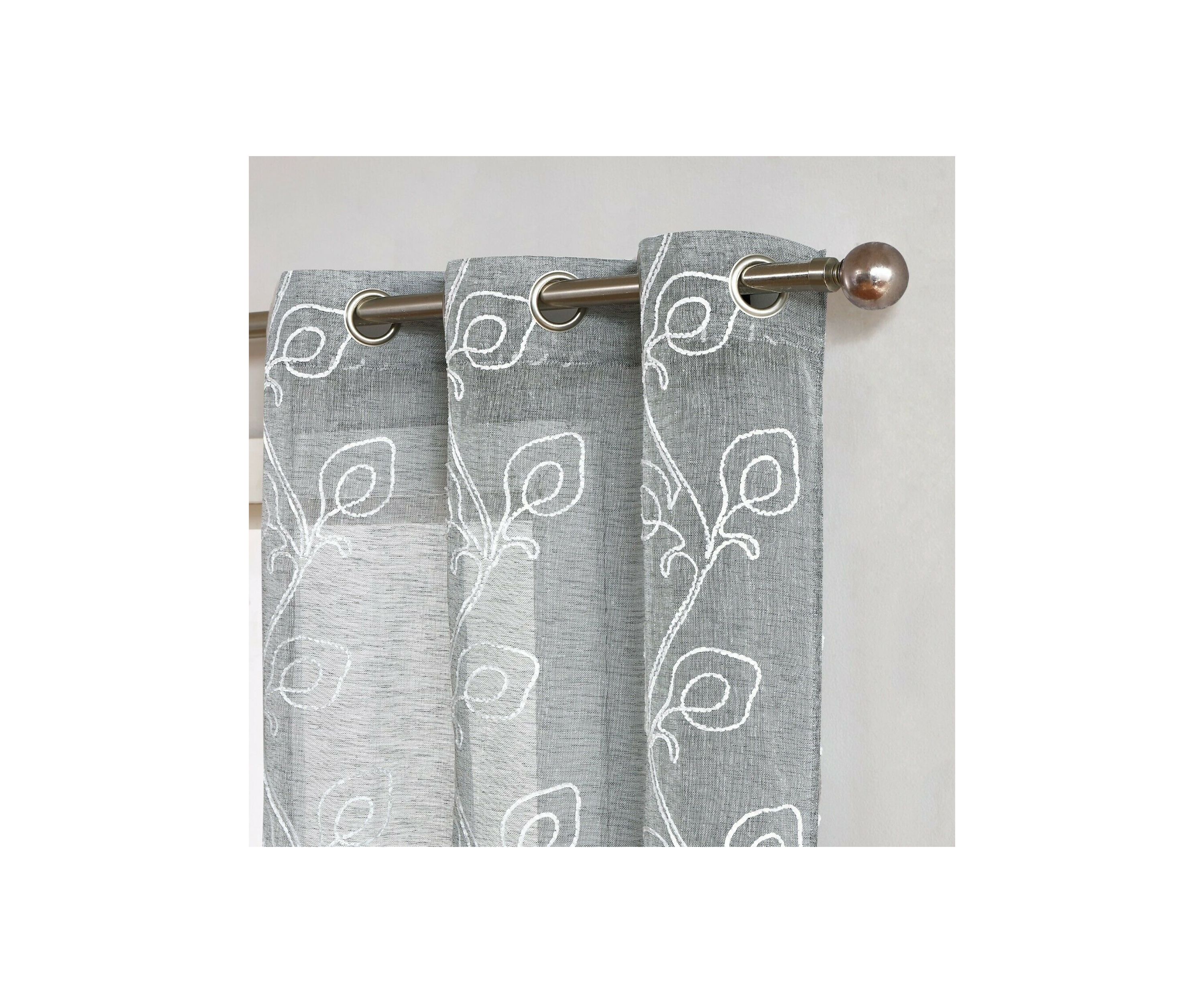 Stella Chenille Floral Embroidererd Linen Look Light Filtering Window Panel Pair