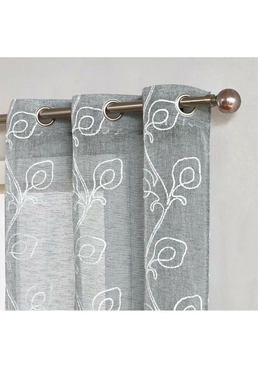 Stella Chenille Floral Embroidererd Linen Look Light Filtering Window Panel Pair