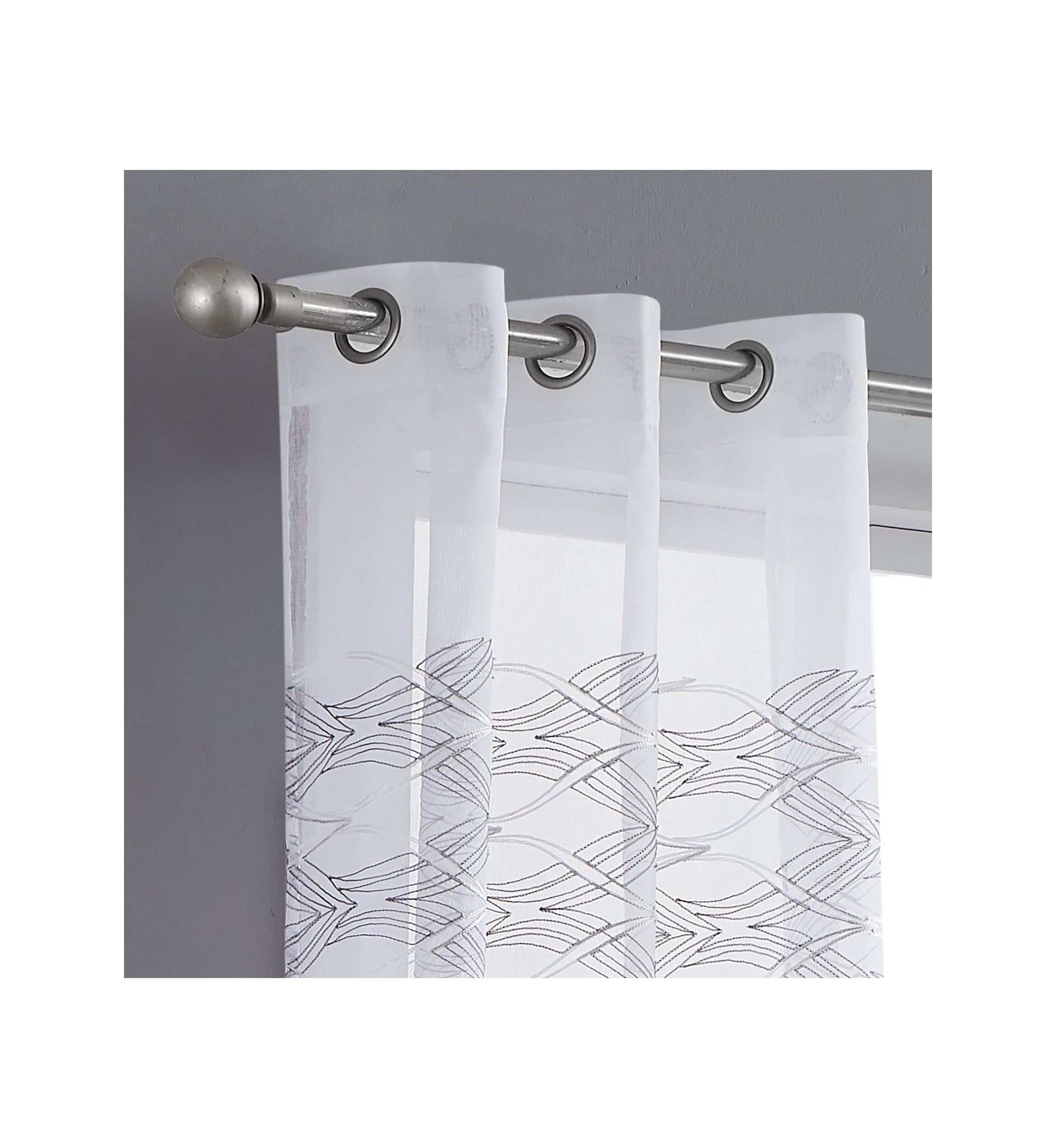 New Wave 3D Wave Embroidered Linen Look Light Filtering Window Panel Pair