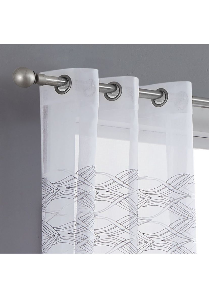 New Wave 3D Wave Embroidered Linen Look Light Filtering Window Panel Pair