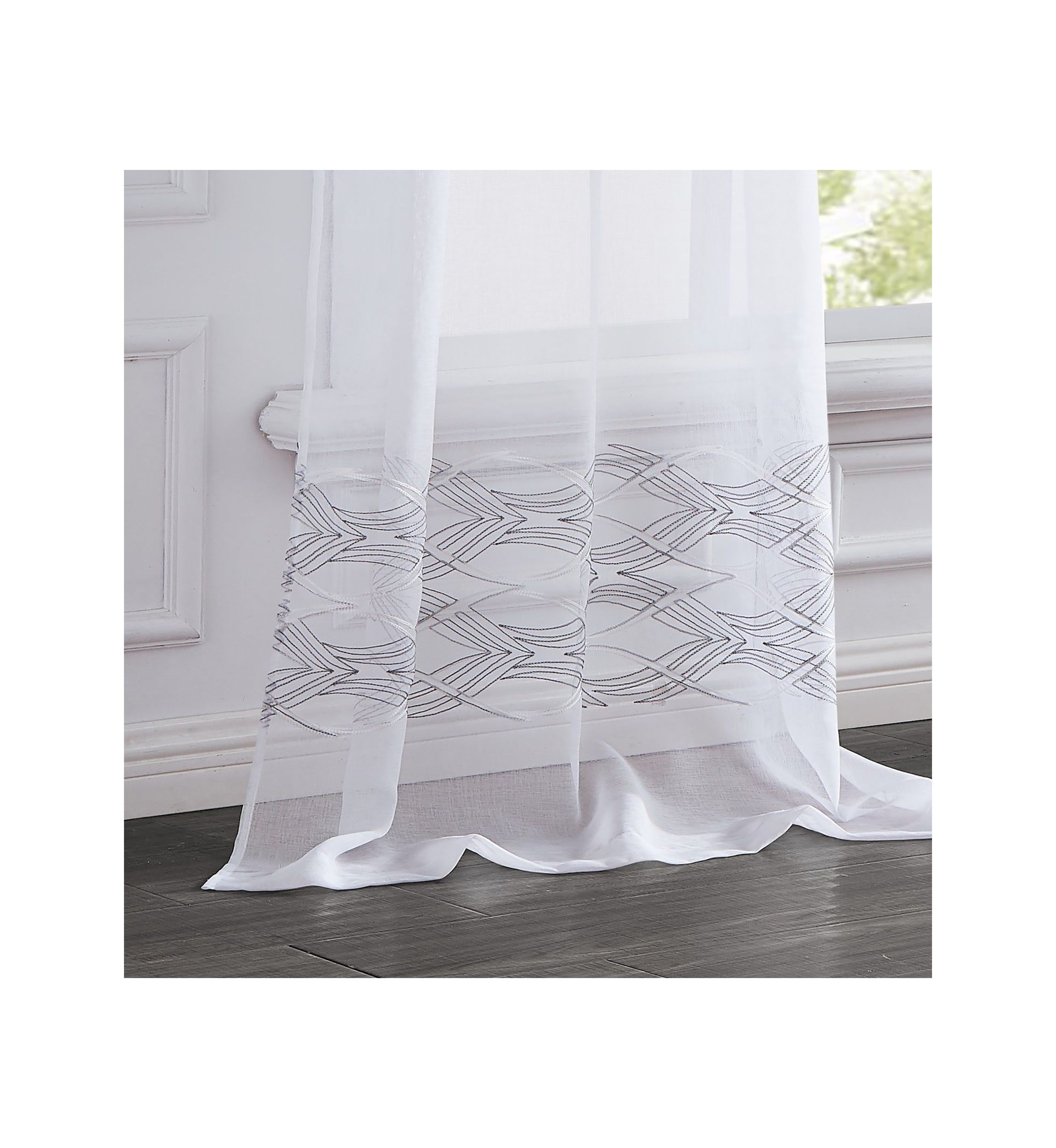 New Wave 3D Wave Embroidered Linen Look Light Filtering Window Panel Pair