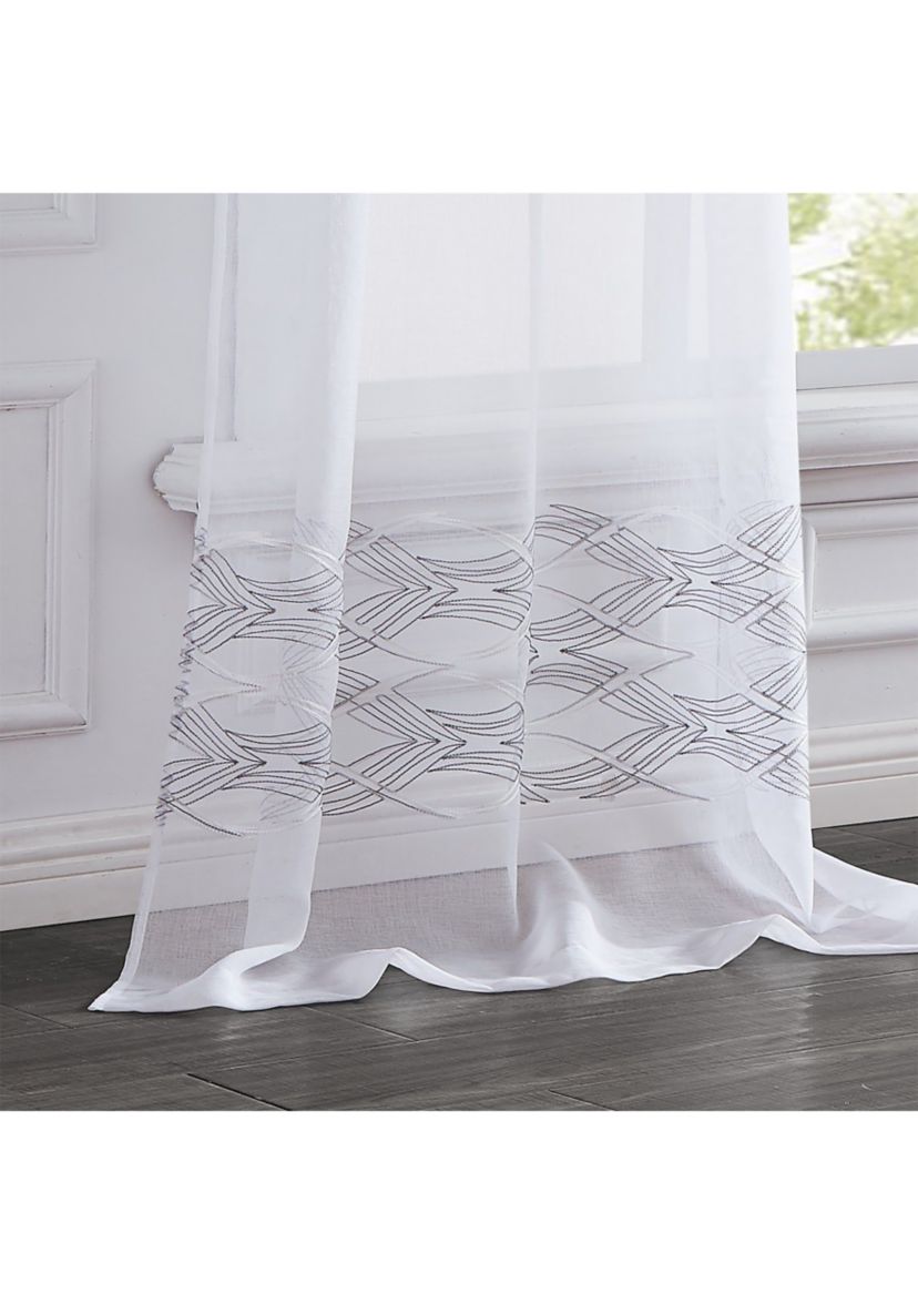 New Wave 3D Wave Embroidered Linen Look Light Filtering Window Panel Pair