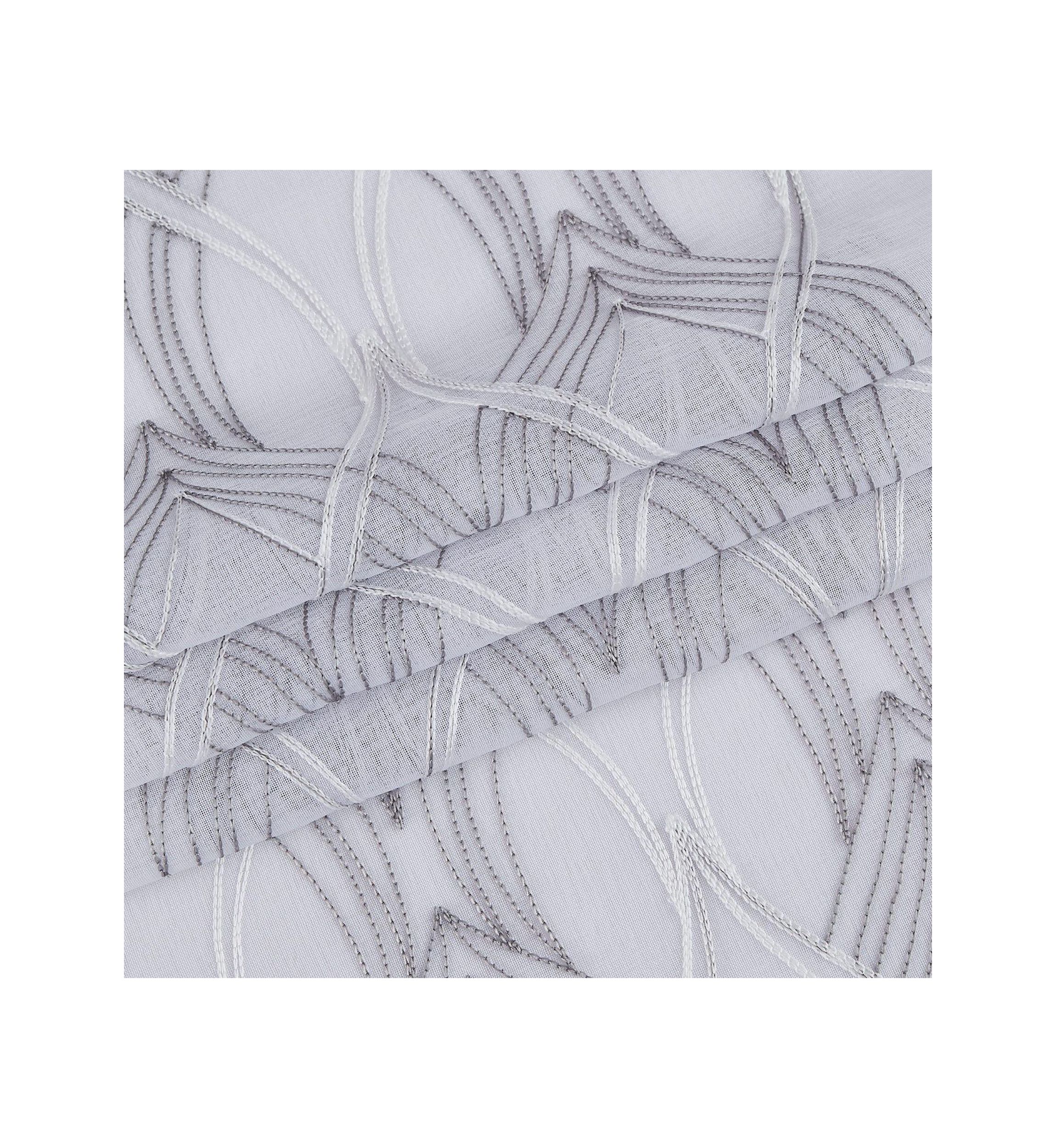 New Wave 3D Wave Embroidered Linen Look Light Filtering Window Panel Pair