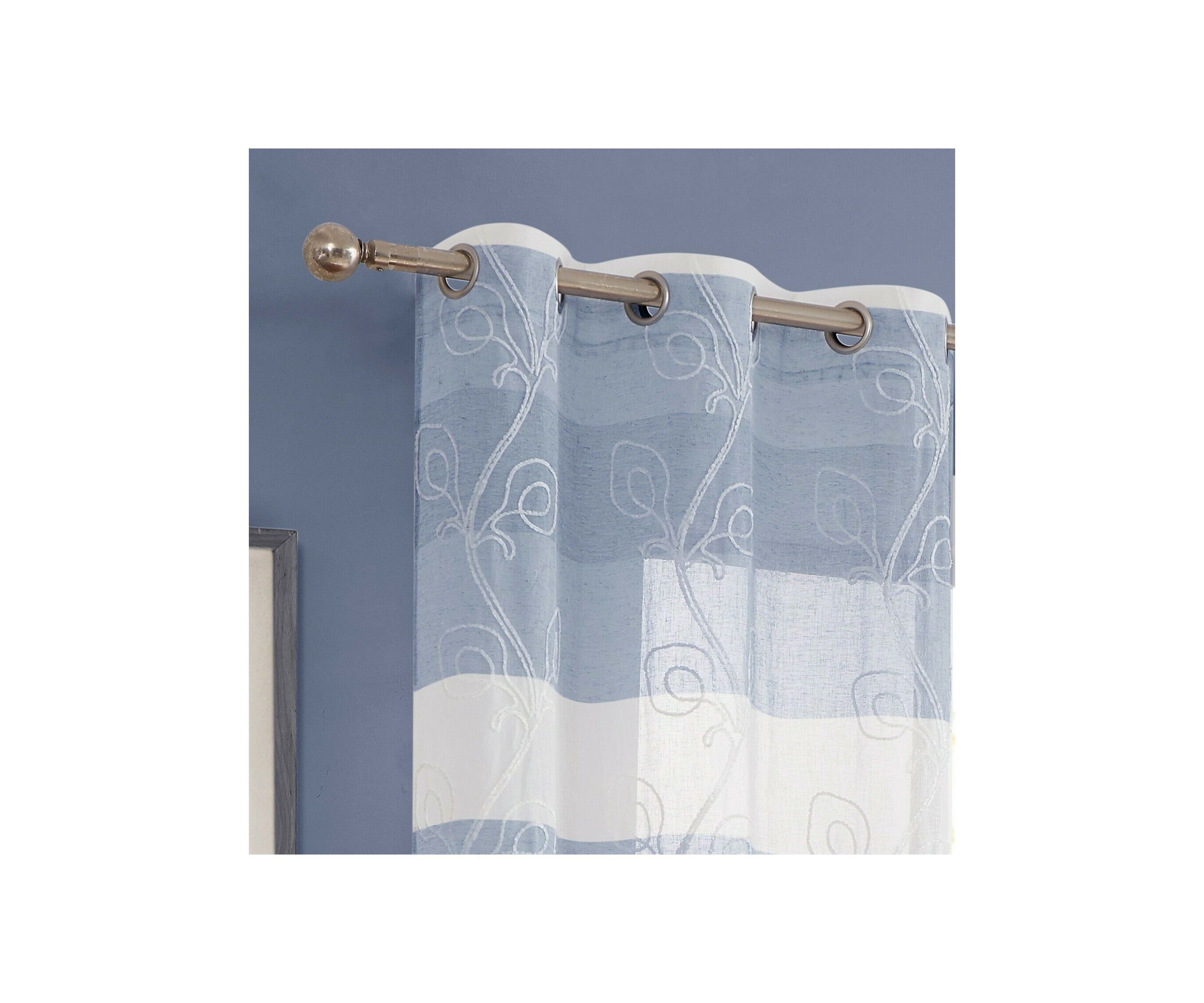 Silvia Ombre Striped Gradient Window Panel Pair With Floral Chenille Embroidery