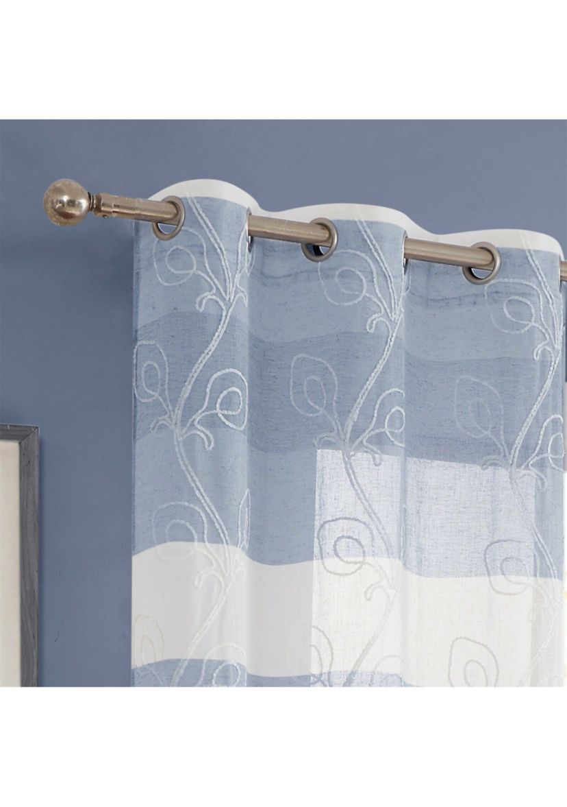 Silvia Ombre Striped Gradient Window Panel Pair With Floral Chenille Embroidery