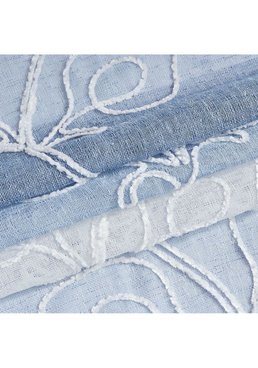 Silvia Ombre Striped Gradient Window Panel Pair With Floral Chenille Embroidery
