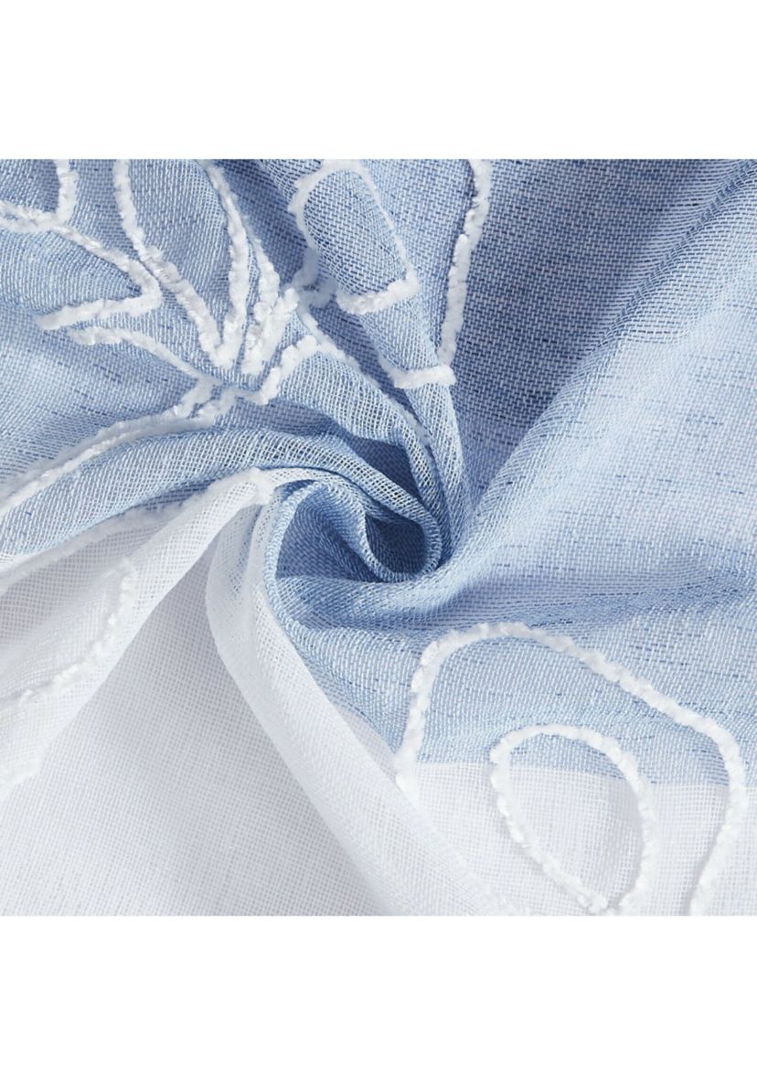 Silvia Ombre Striped Gradient Window Panel Pair With Floral Chenille Embroidery