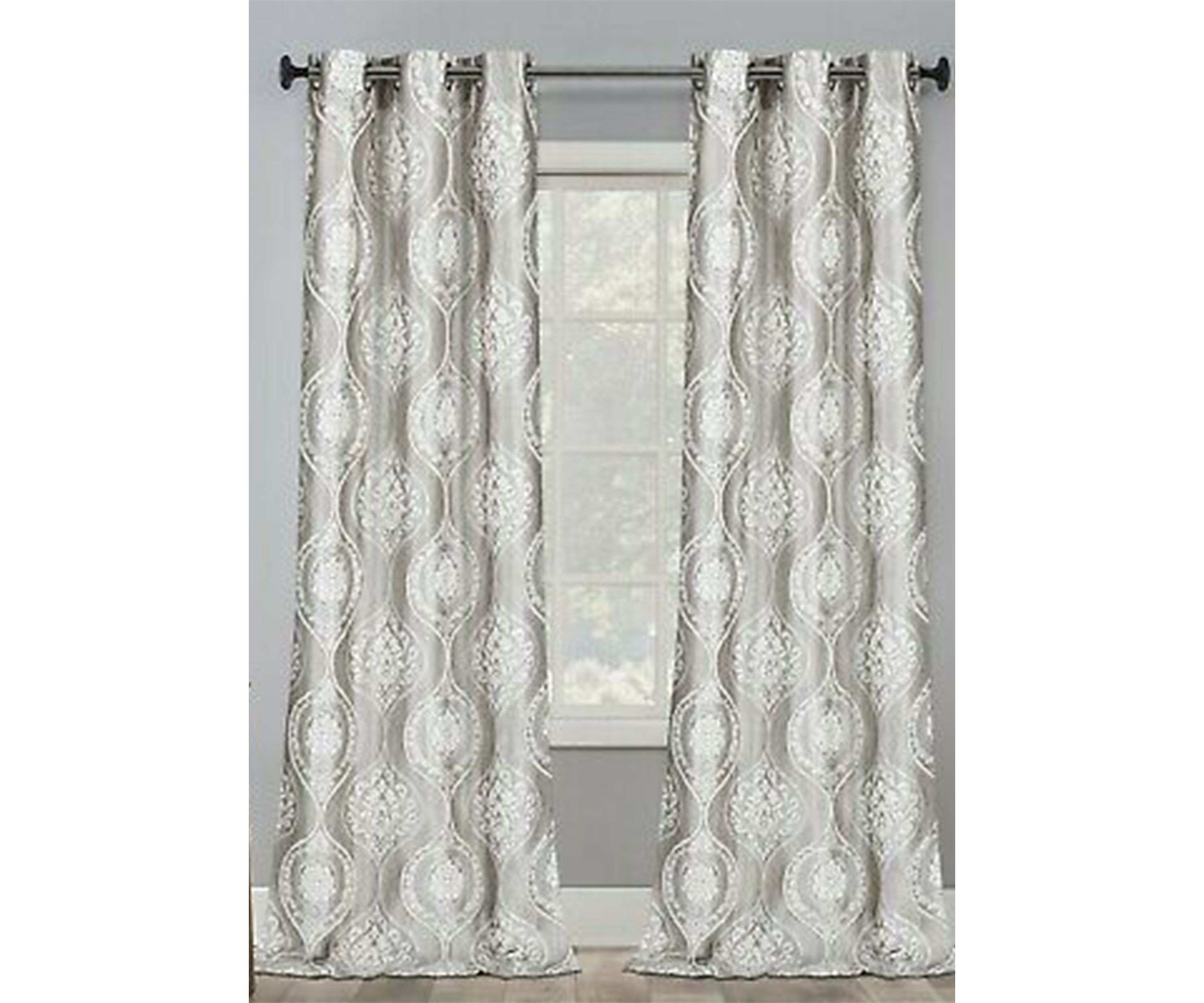 Monaco Jacquard Embroidered Satin Textured Room Darkening Window Panel Pair