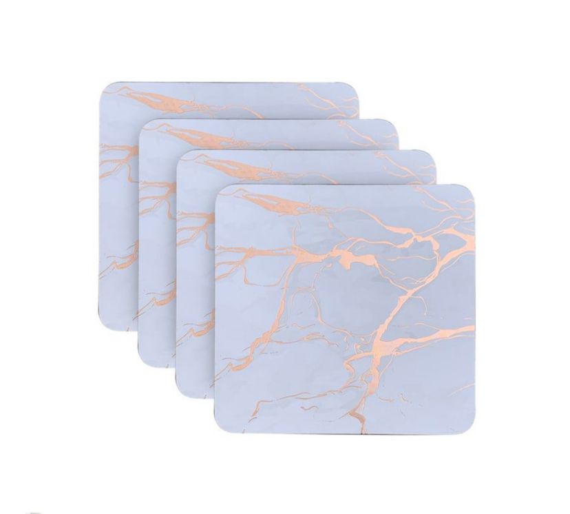 Marble Cork Foil Printed Marble Granite Designed Thick Cork Textured 4" x 4" Square Coaster Set of 4