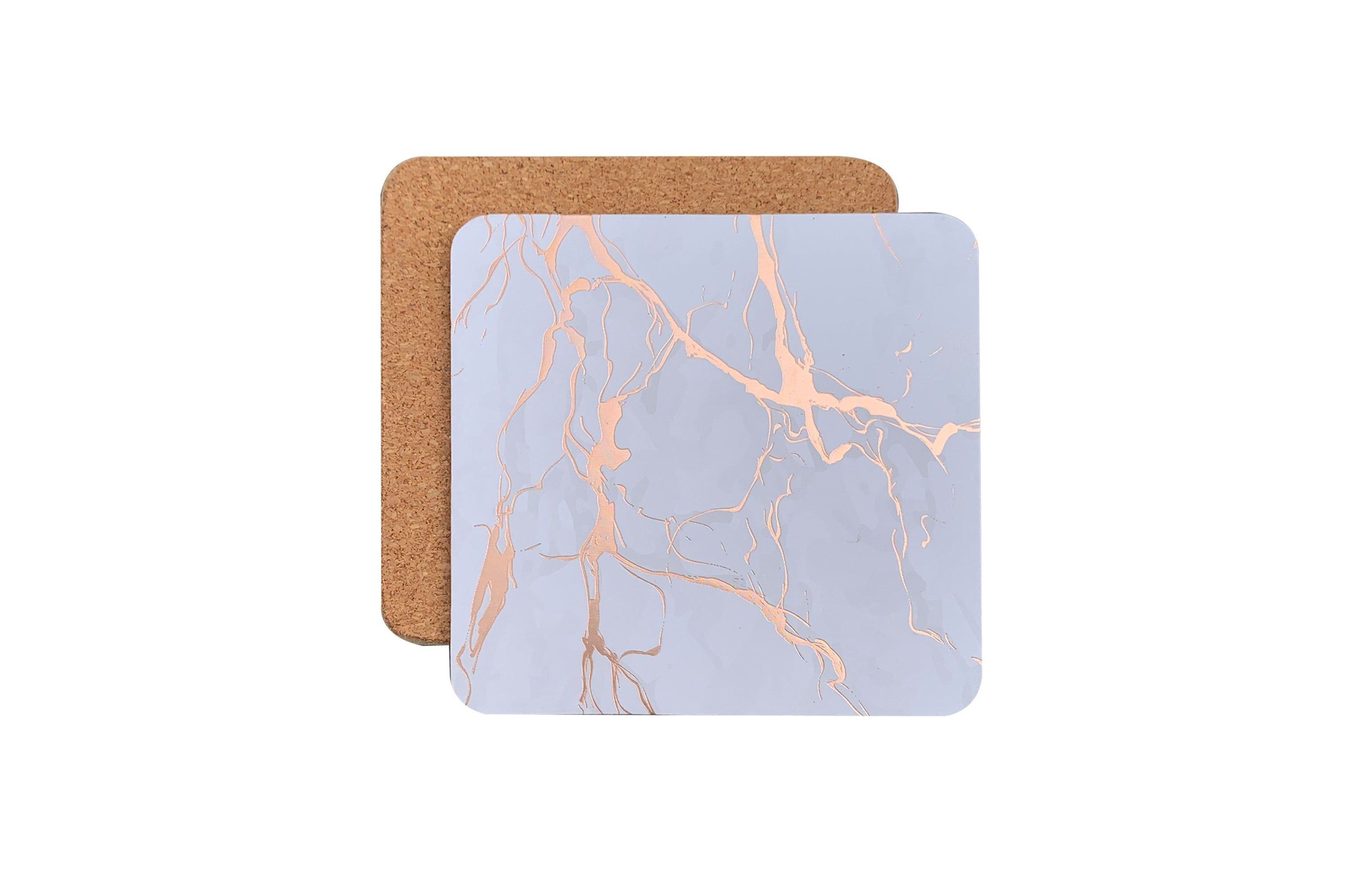 Marble Cork Foil Printed Marble Granite Designed Thick Cork Textured 4" x 4" Square Coaster Set of 4